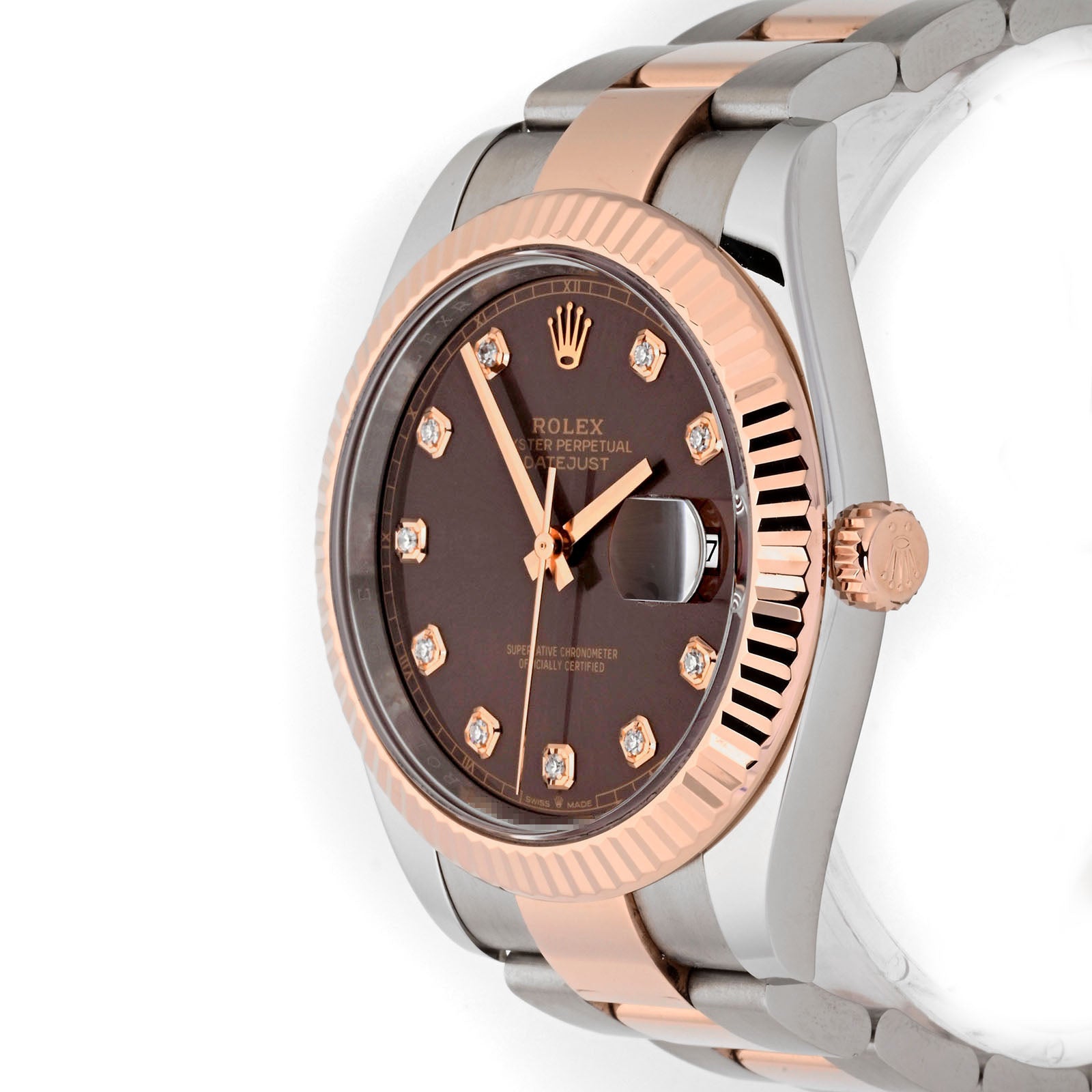 Rolex Datejust  41mm Stainless Steel & Rose Gold 126331 Chocolate Dial | Diamond Hour Markers, Fluted bezel