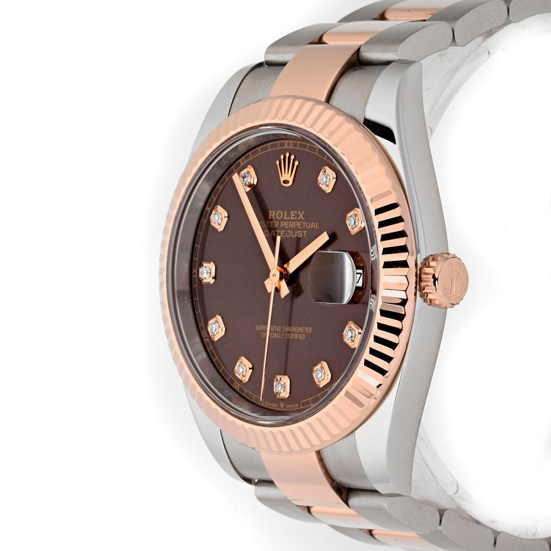 Rolex Datejust  41mm Stainless Steel & Rose Gold 126331 Chocolate Dial | Diamond Hour Markers, Fluted bezel