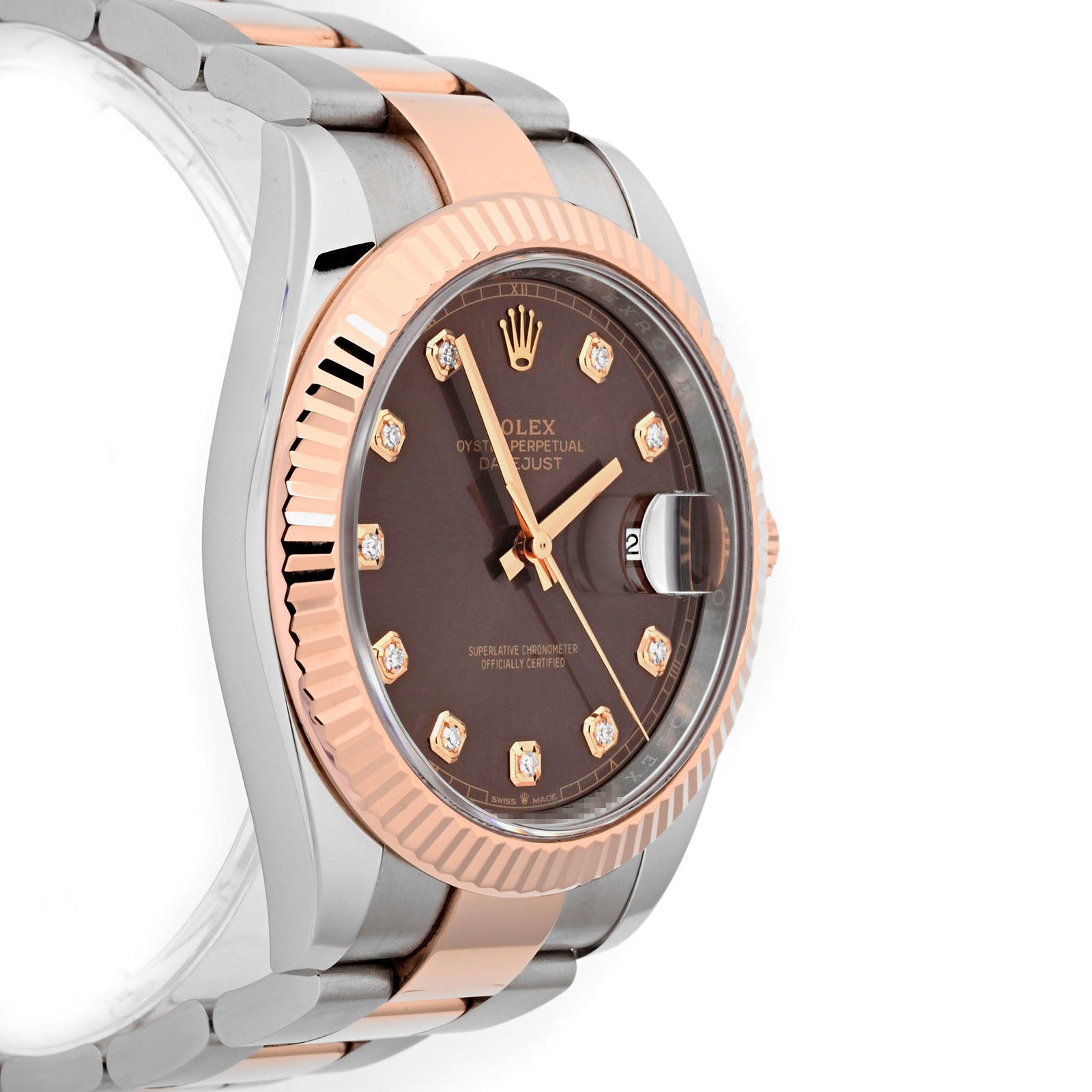 Rolex Datejust  41mm Stainless Steel & Rose Gold 126331 Chocolate Dial | Diamond Hour Markers, Fluted bezel