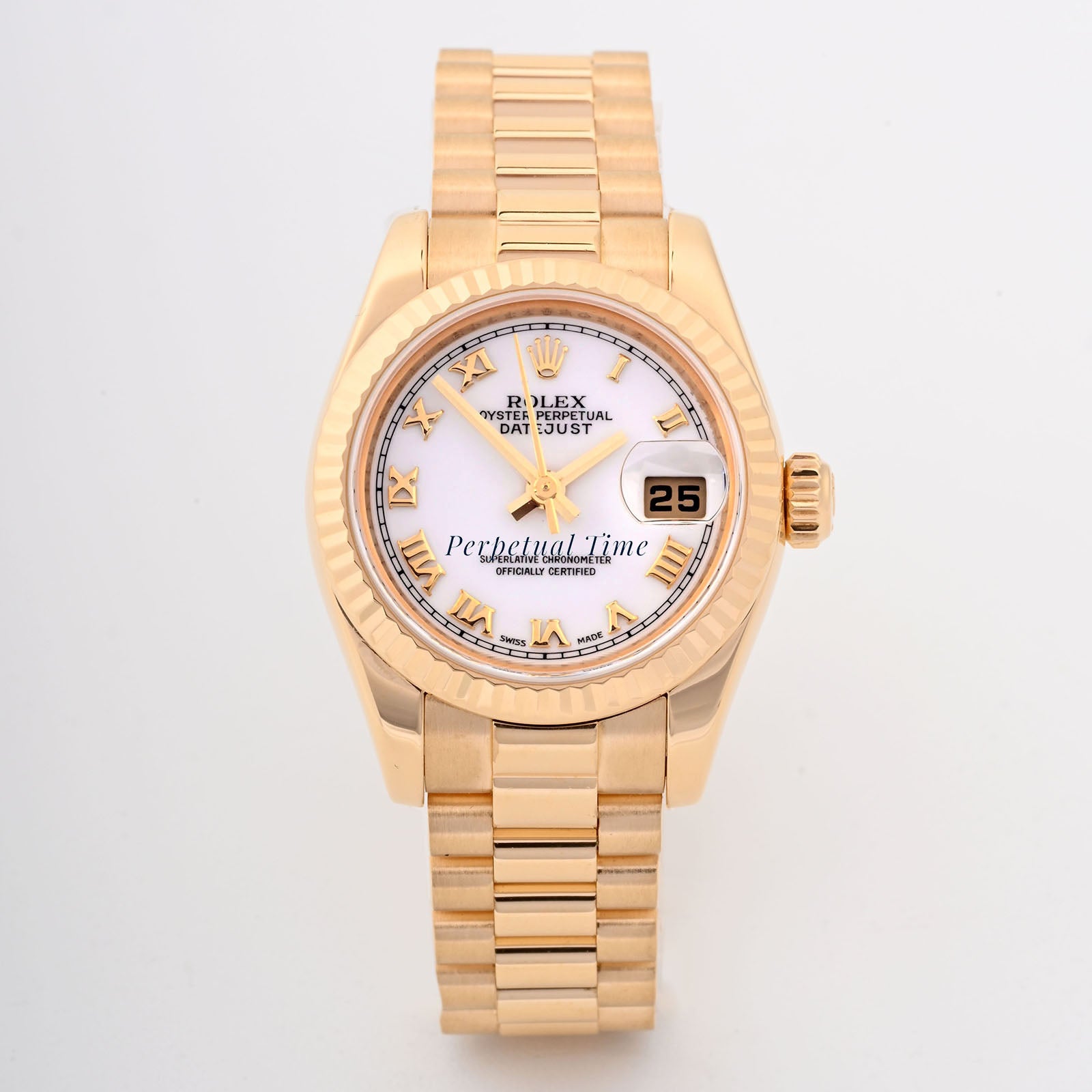 Rolex Lady-Datejust 26mm Yellow Gold 179178 White Dial | Roman Numeral Hour Markers, Fluted bezel