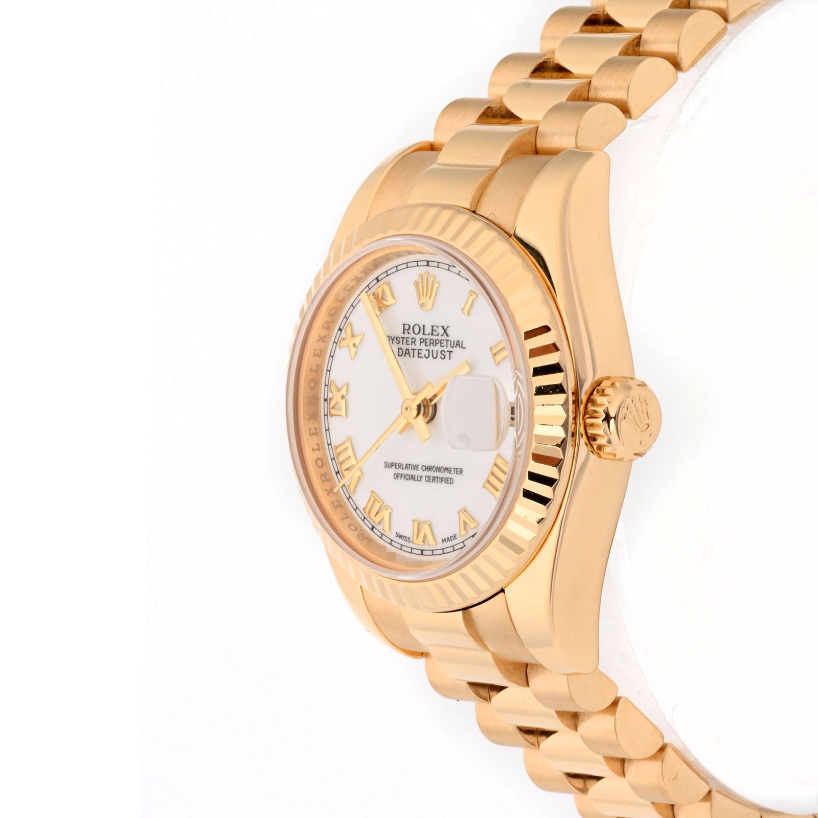 Rolex Lady-Datejust 26mm Yellow Gold 179178 White Dial | Roman Numeral Hour Markers, Fluted bezel
