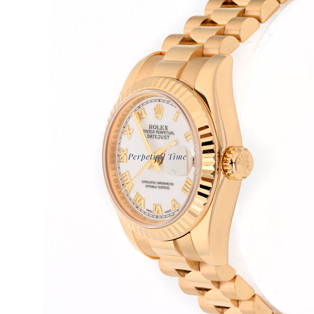 Rolex Lady-Datejust 26mm Yellow Gold 179178 White Dial | Roman Numeral Hour Markers, Fluted bezel
