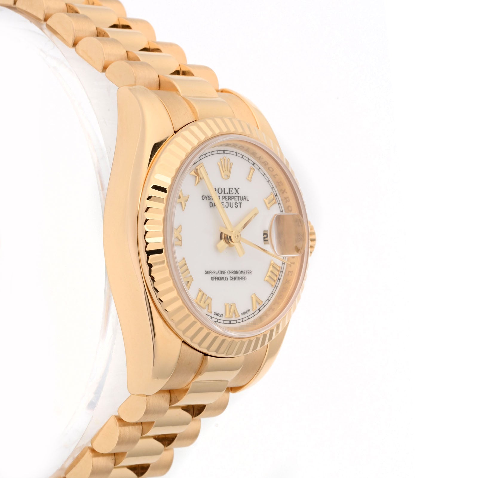 Rolex Lady-Datejust 26mm Yellow Gold 179178 White Dial | Roman Numeral Hour Markers, Fluted bezel