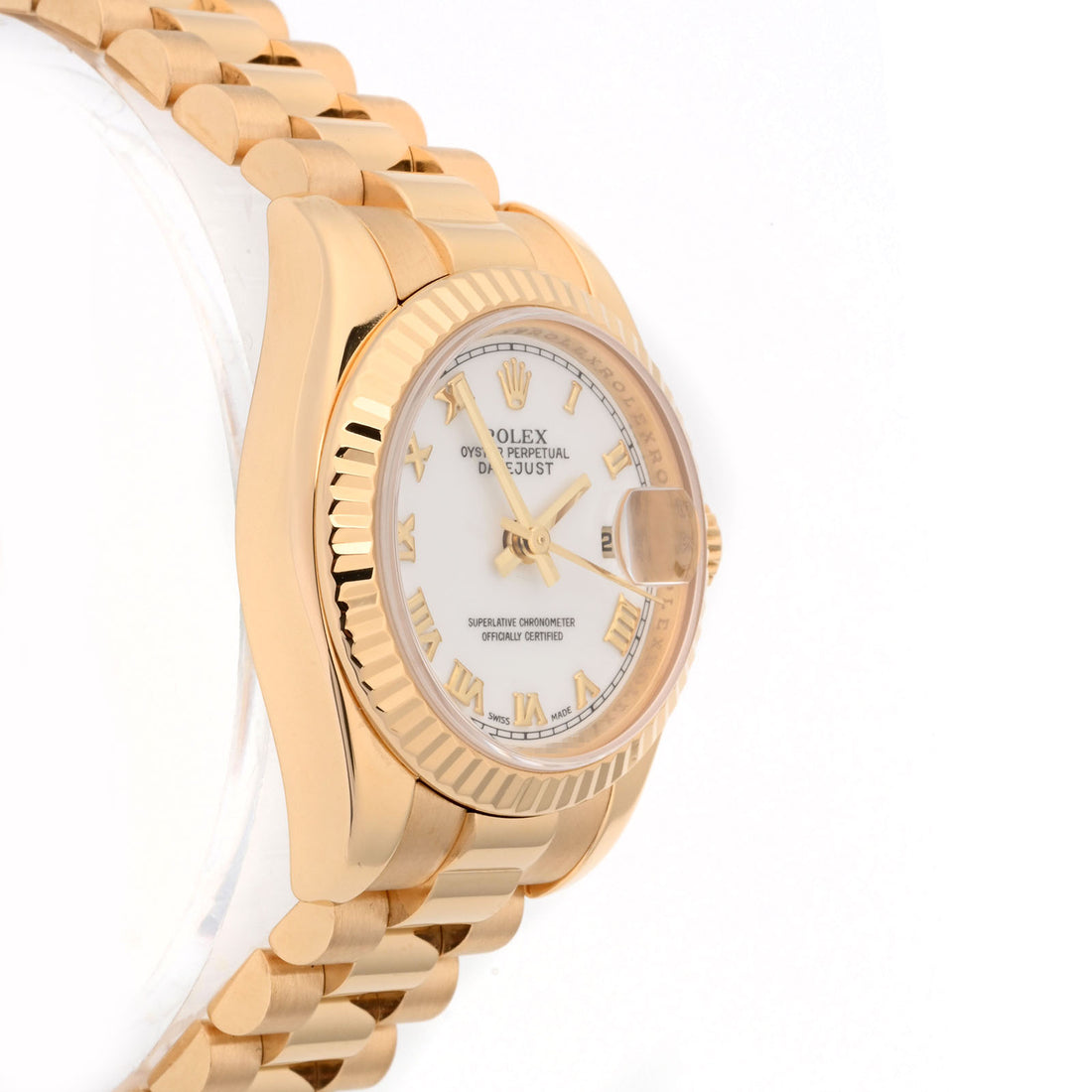 Rolex Lady-Datejust 26mm Yellow Gold 179178 White Dial | Roman Numeral Hour Markers, Fluted bezel