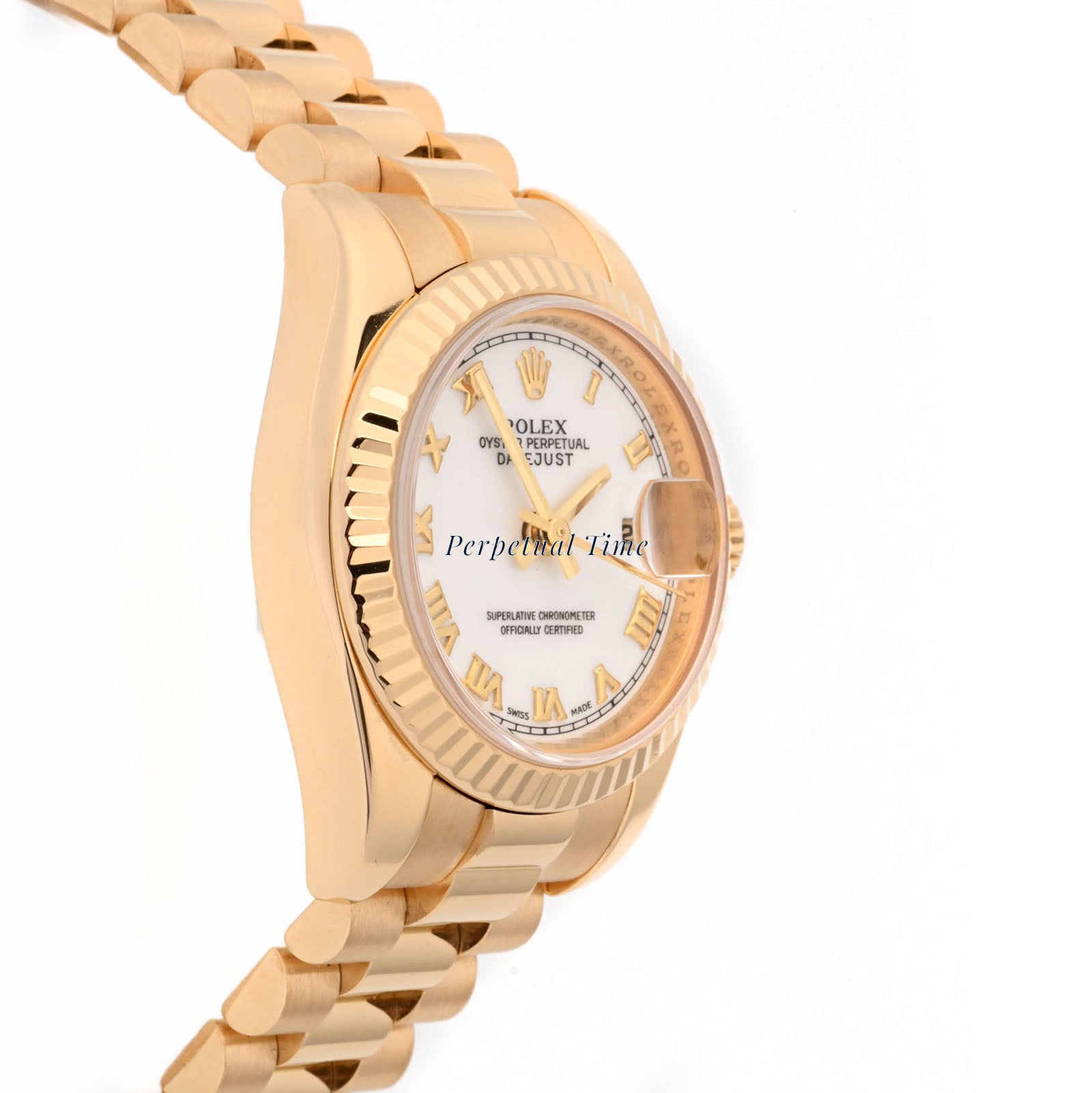 Rolex Lady-Datejust 26mm Yellow Gold 179178 White Dial | Roman Numeral Hour Markers, Fluted bezel