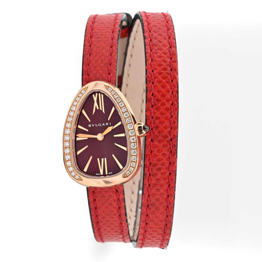 BVLAGARI SERPENTI | SPP27C9PGDL | ROSE GOLD | RED DIAL | RED LEATHER STRAP