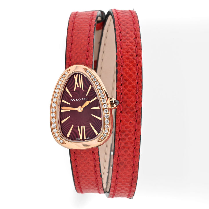 BVLAGARI SERPENTI | SPP27C9PGDL | ROSE GOLD | RED DIAL | RED LEATHER STRAP