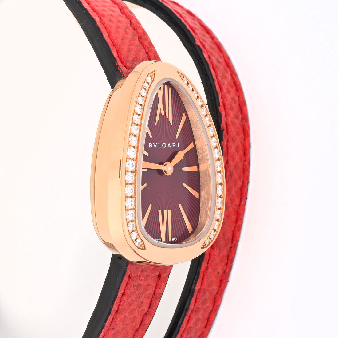BVLAGARI SERPENTI | SPP27C9PGDL | ROSE GOLD | RED DIAL | RED LEATHER STRAP