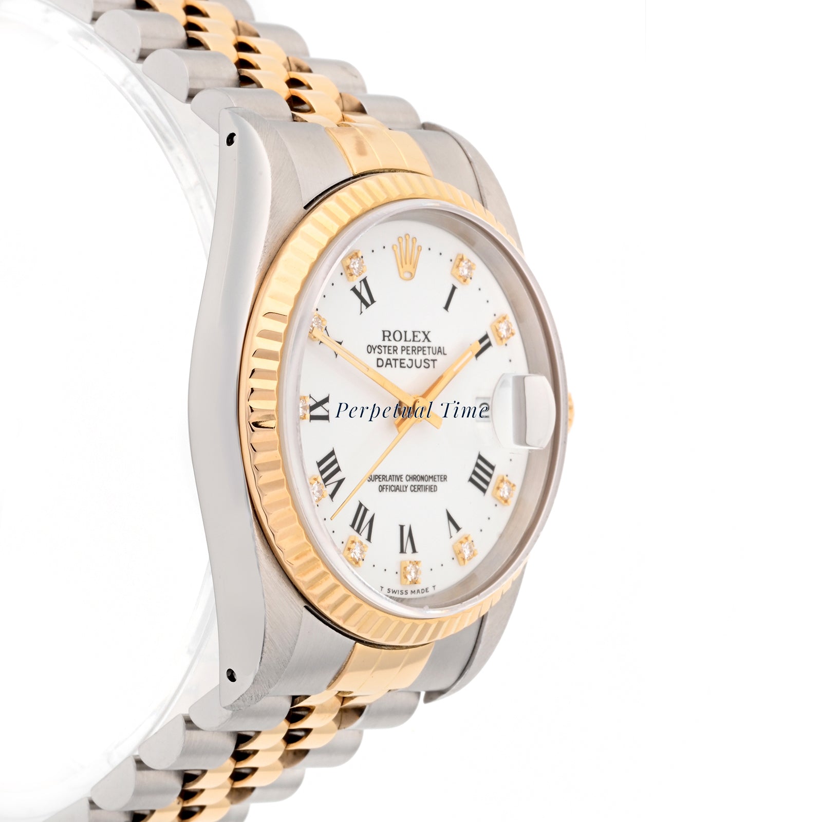 Rolex Datejust 36 White Roman w diamond Dial on Jubilee band 16233