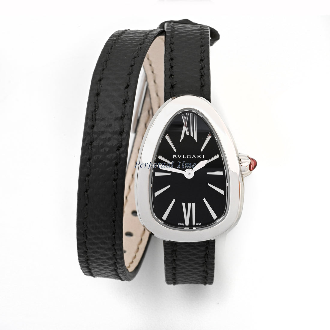 Bvlgari Serpenti Black Dial on Black Leather Band band SPS27BSL Card