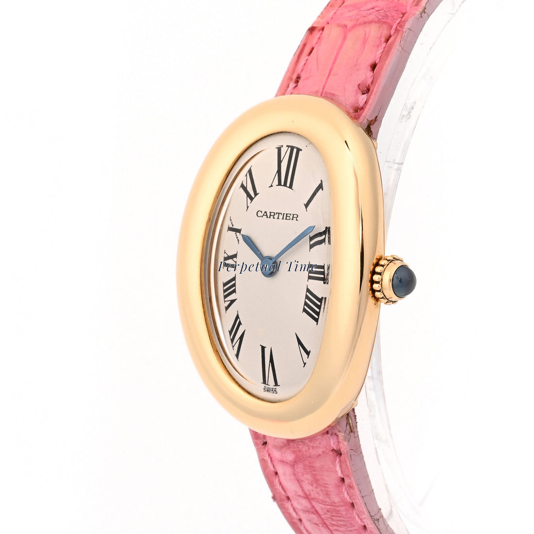 Cartier Baignoire Ivory roman Dial on Pink Leather w deployment Buckle band W1500551