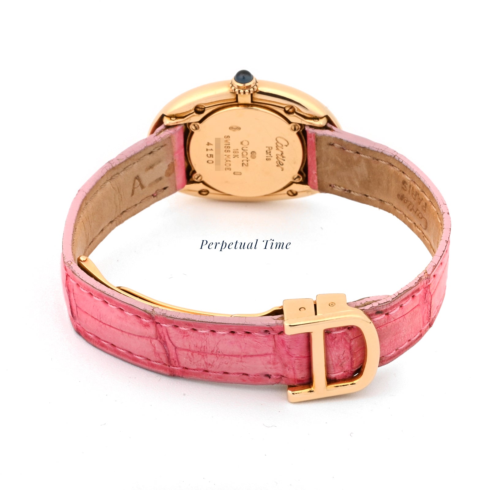 Cartier Baignoire Ivory roman Dial on Pink Leather w deployment Buckle band W1500551