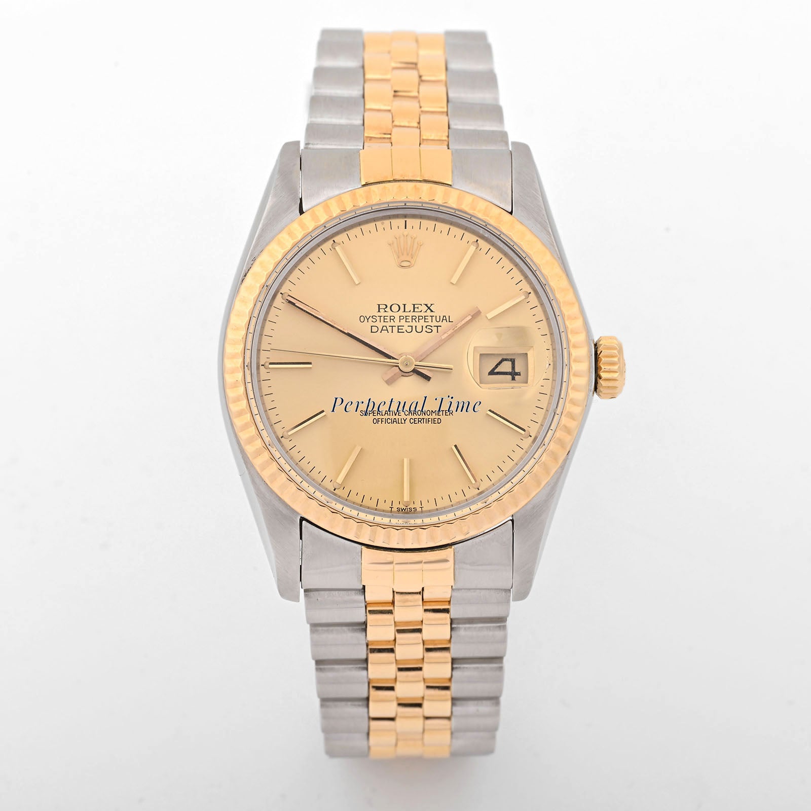 Rolex Datejust 36mm Champagne Stick Dial on Jubilee band 16013 Papers Open Date