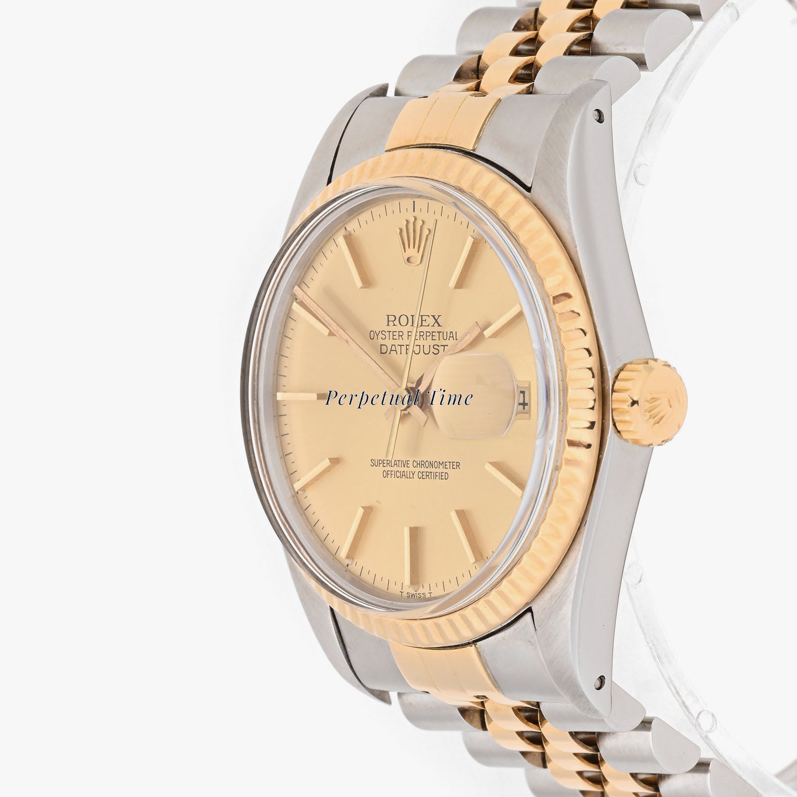Rolex Datejust 36mm Champagne Stick Dial on Jubilee band 16013 Papers Open Date
