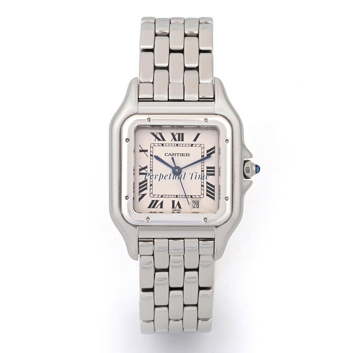 Cartier Panthere Stainless Steel Mid Size White Roman Dial on Steel band W25054P5