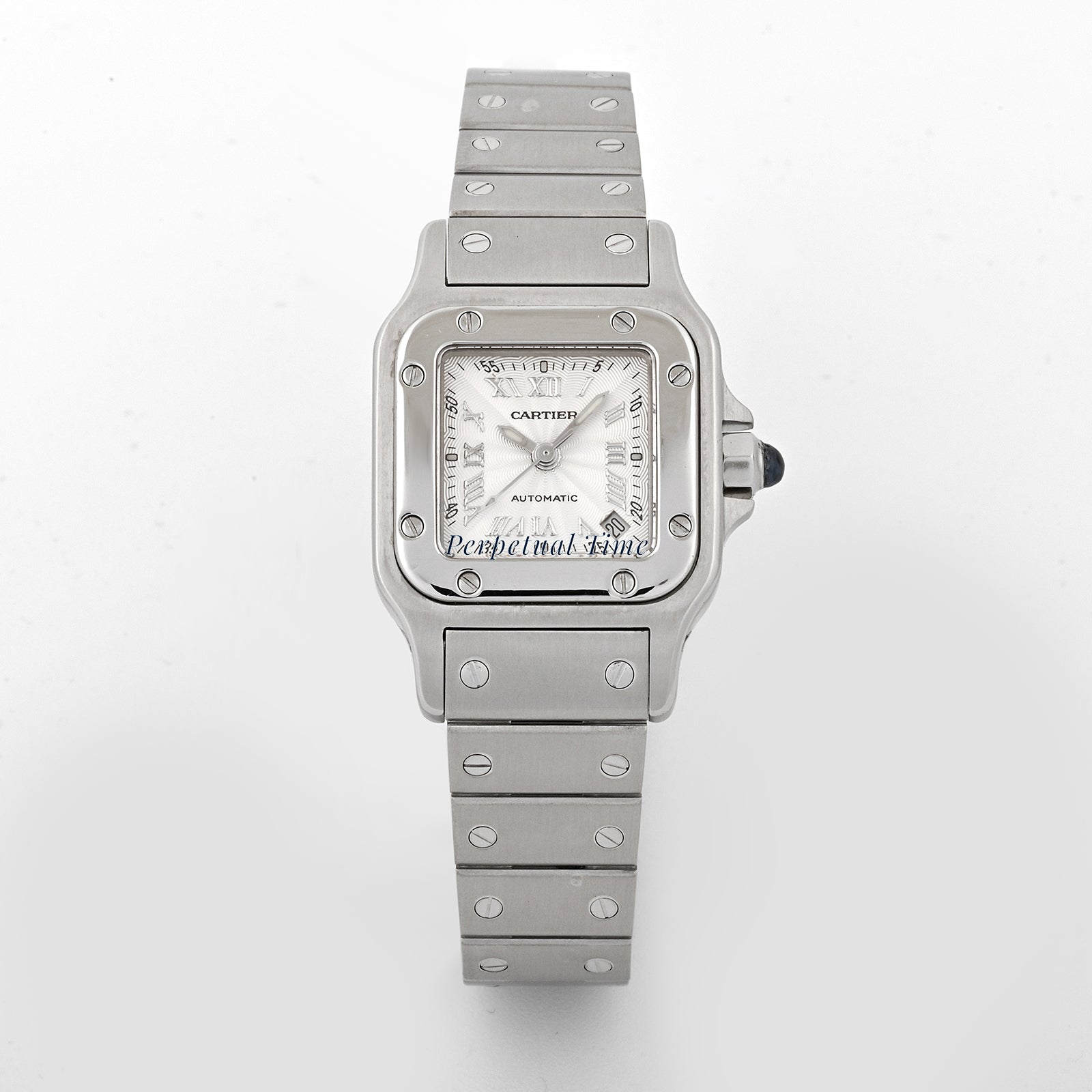 Cartier Santos Galbee Silver Roman Numeral Dial on Steel band W20044D6