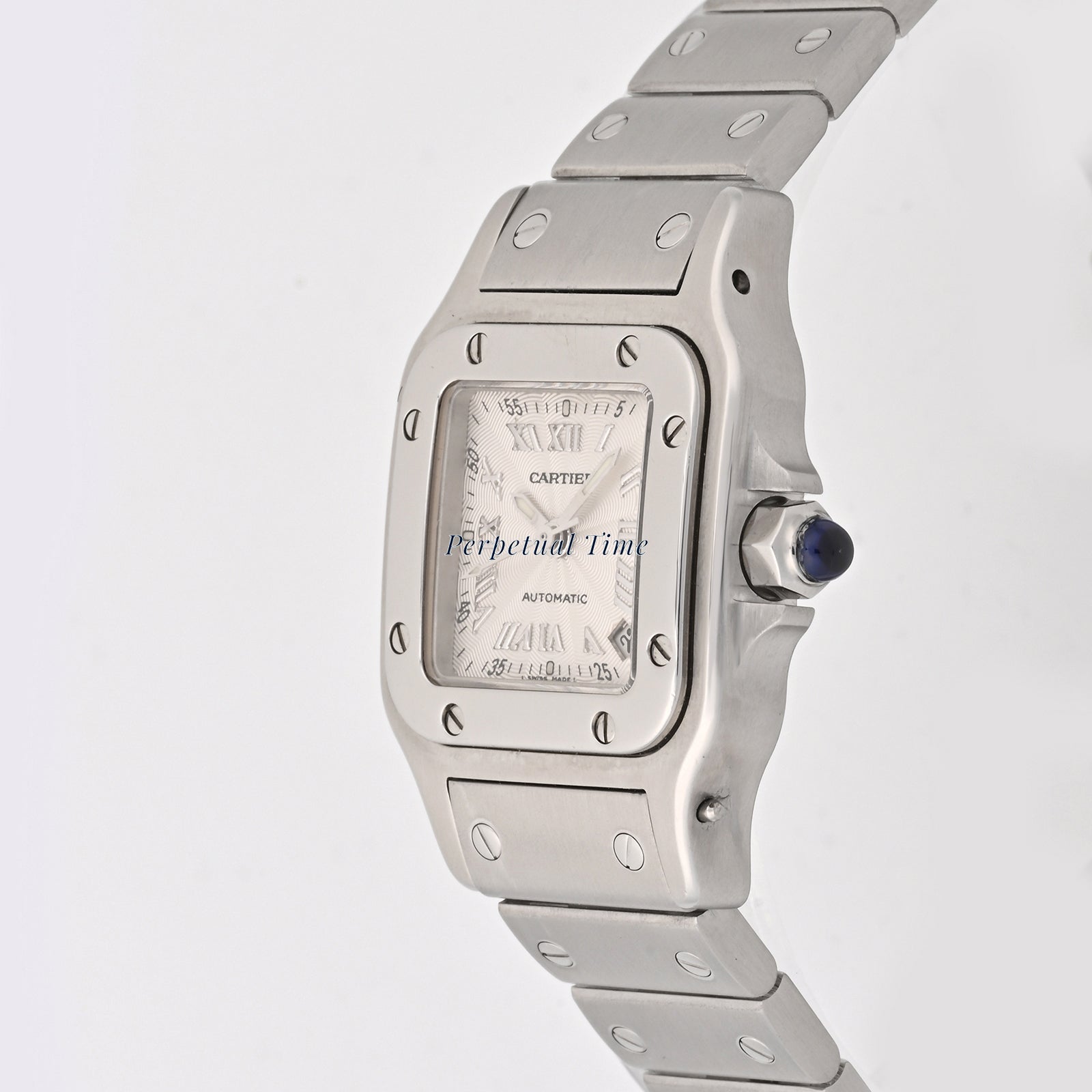 Cartier Santos Galbee Silver Roman Numeral Dial on Steel band W20044D6