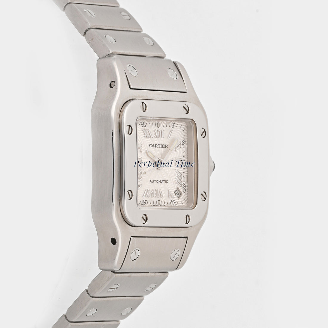 Cartier Santos Galbee Silver Roman Numeral Dial on Steel band W20044D6