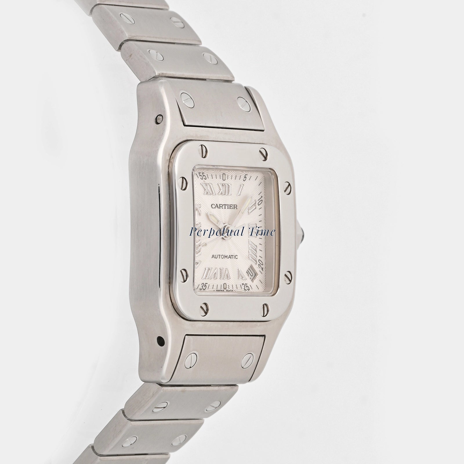 Cartier Santos Galbee Silver Roman Numeral Dial on Steel W20044D6