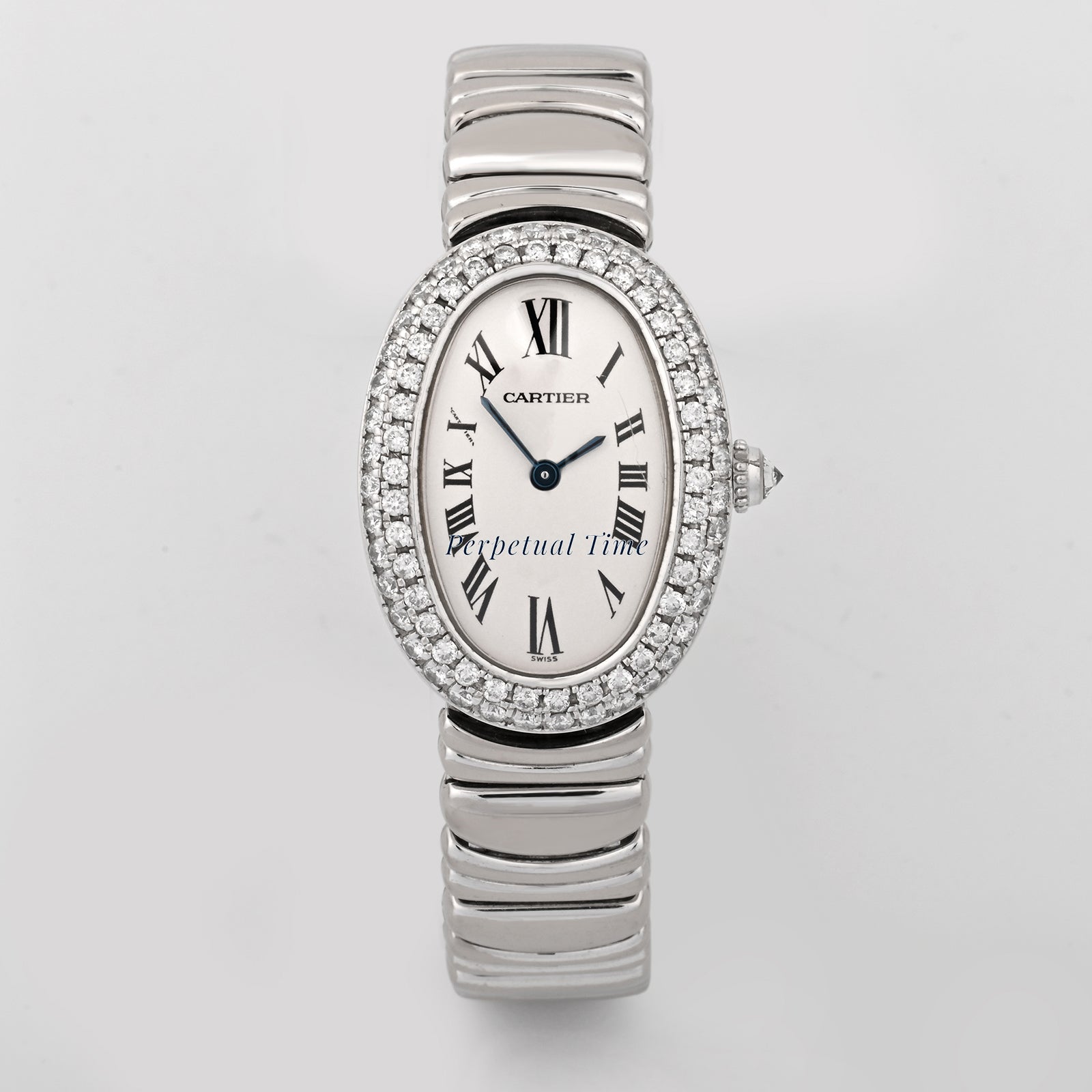 Cartier Baignoire White Gold White Roman Dial on White Gold band w15133l2