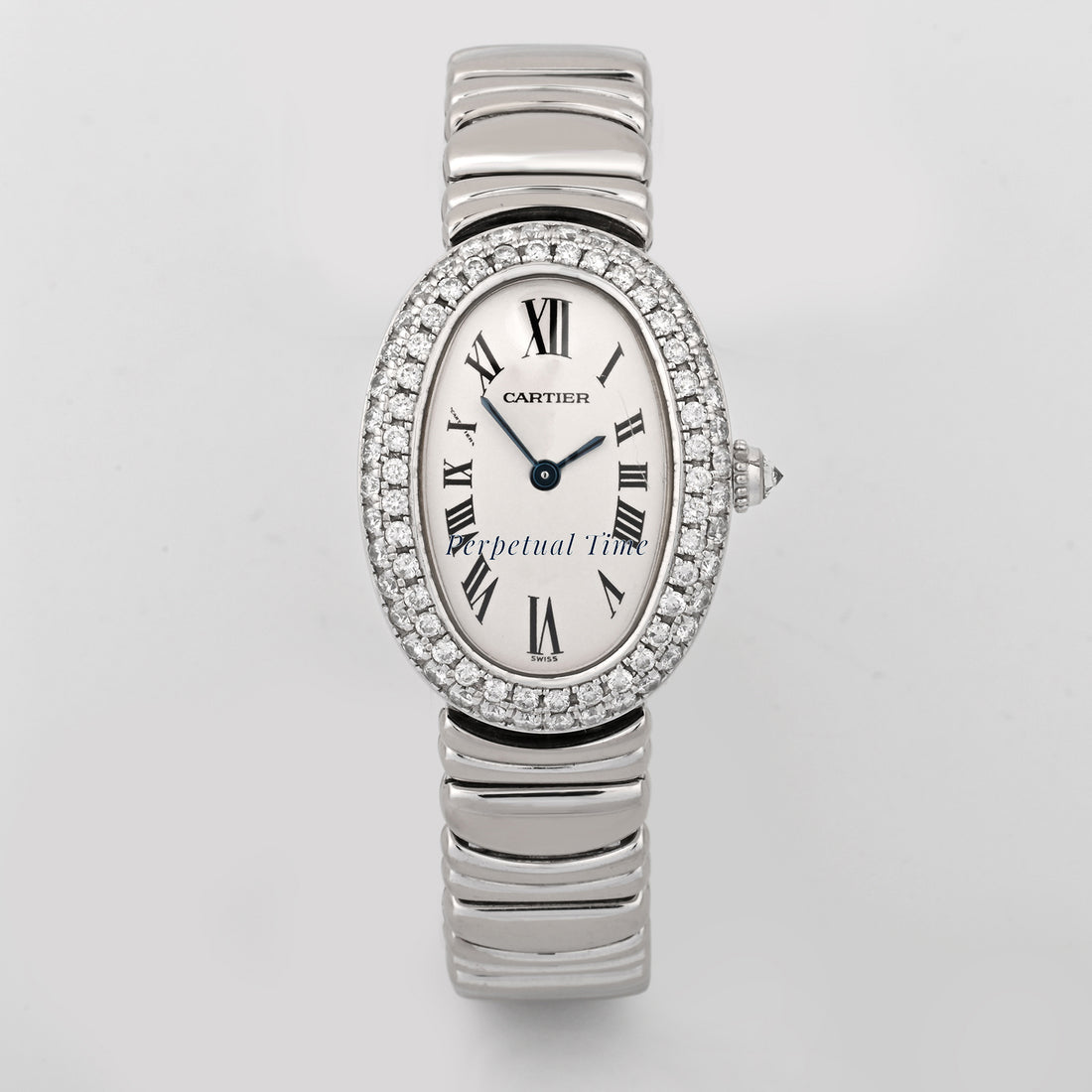 Cartier Baignoire White Gold White Roman Dial on White Gold band w15133l2