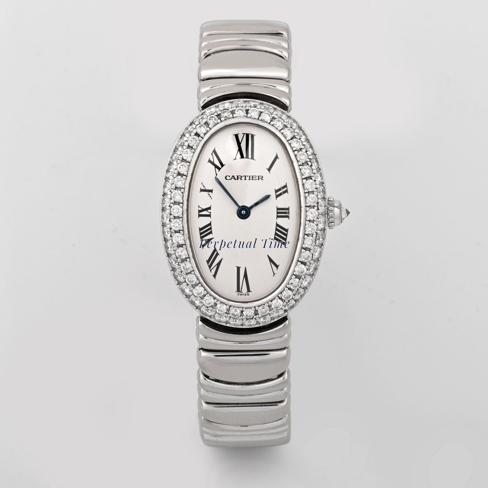 Cartier Baignoire White Gold White Roman Dial on White Gold w15133l2