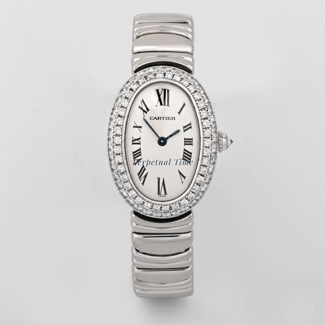 Cartier Baignoire White Gold White Roman Dial on White Gold w15133l2