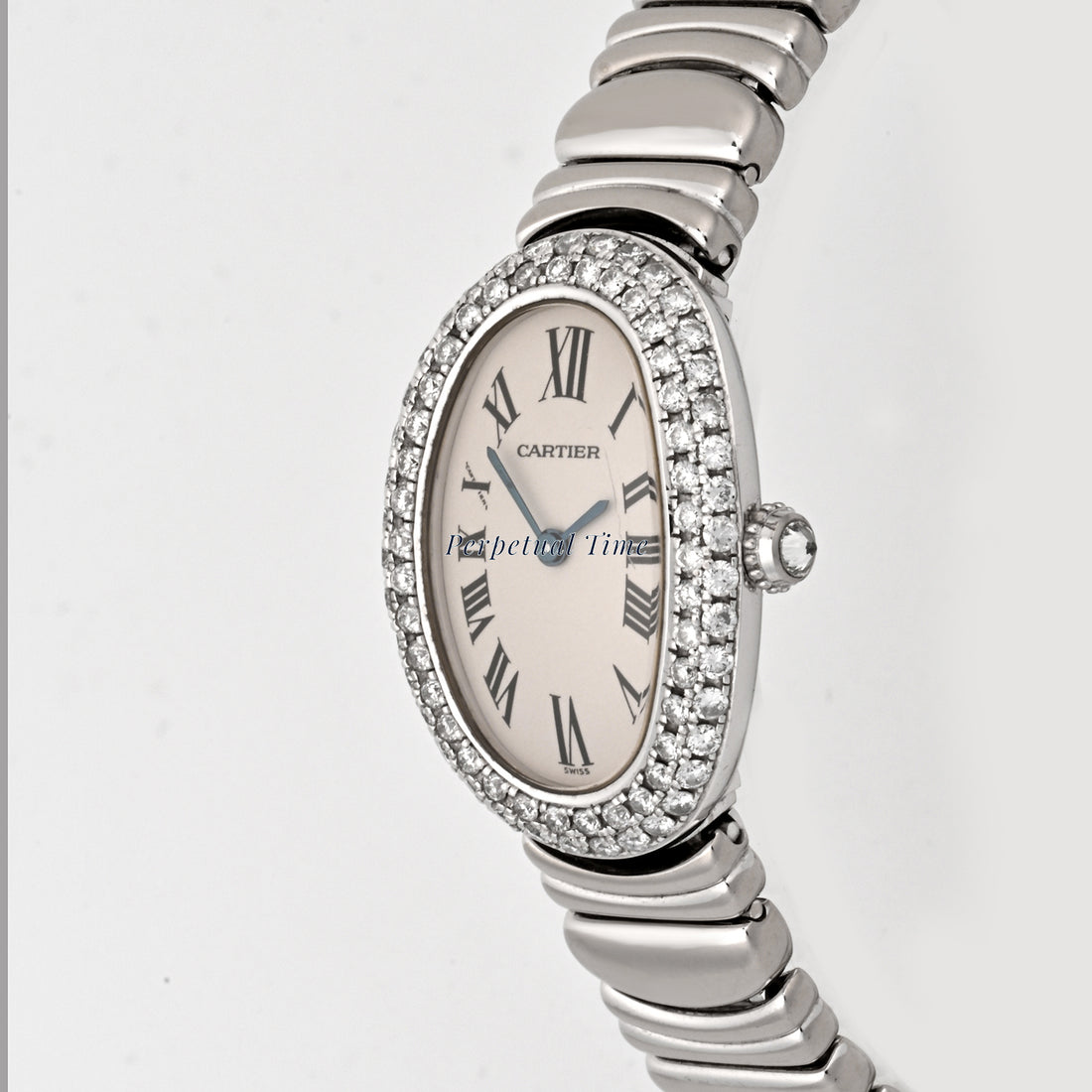 Cartier Baignoire White Gold White Roman Dial on White Gold band w15133l2