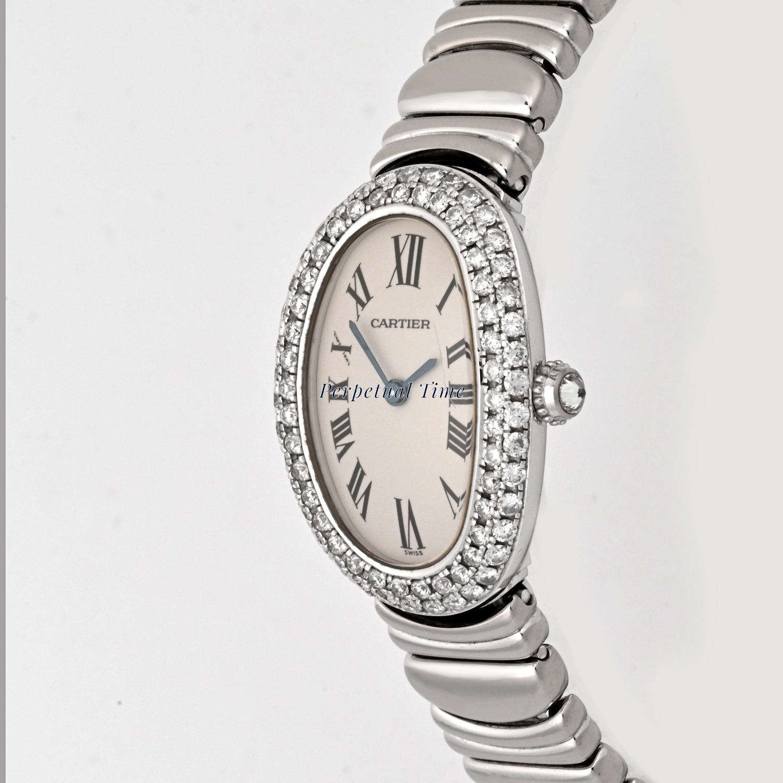 Cartier Baignoire White Gold White Roman Dial on White Gold w15133l2