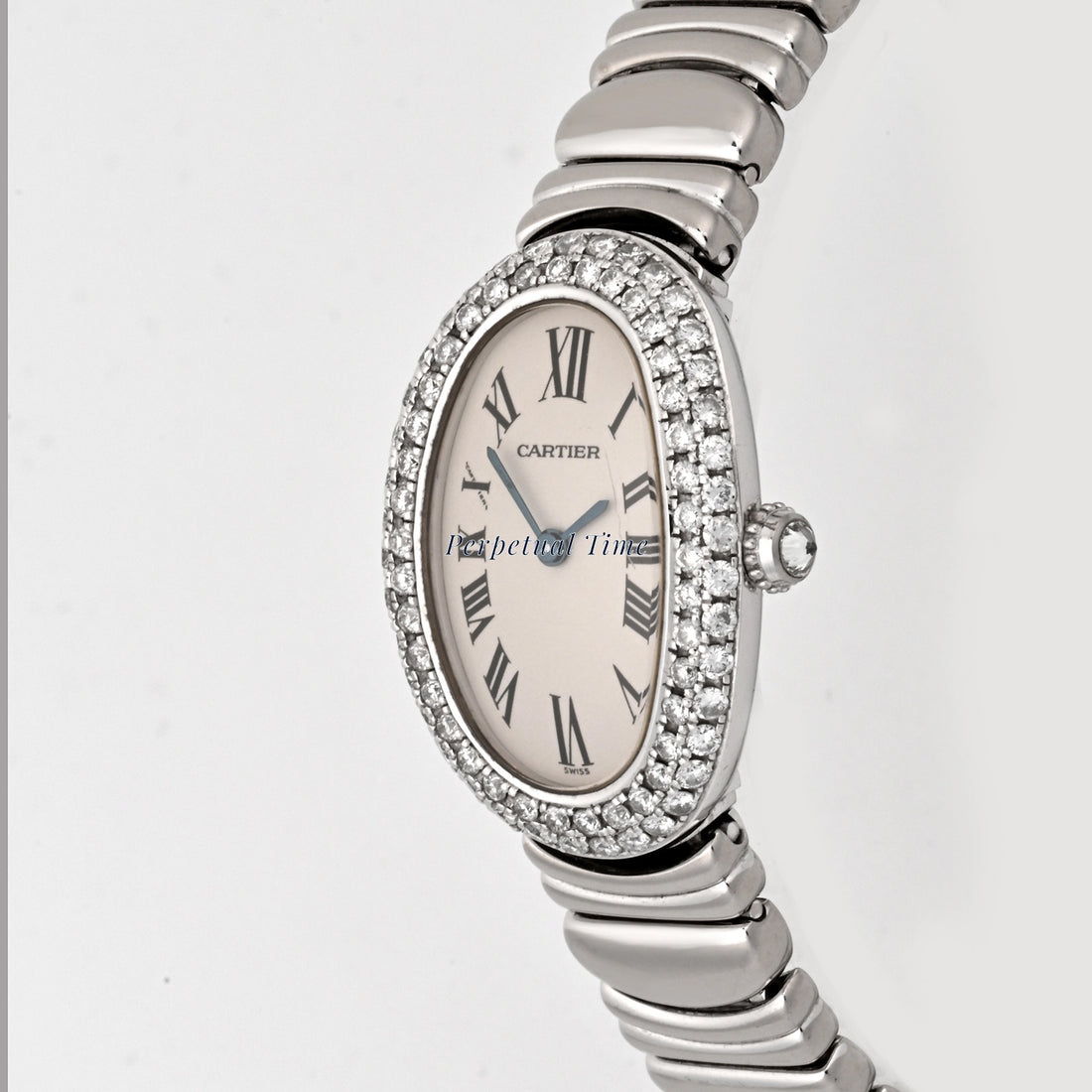 Cartier Baignoire White Gold White Roman Dial on White Gold w15133l2