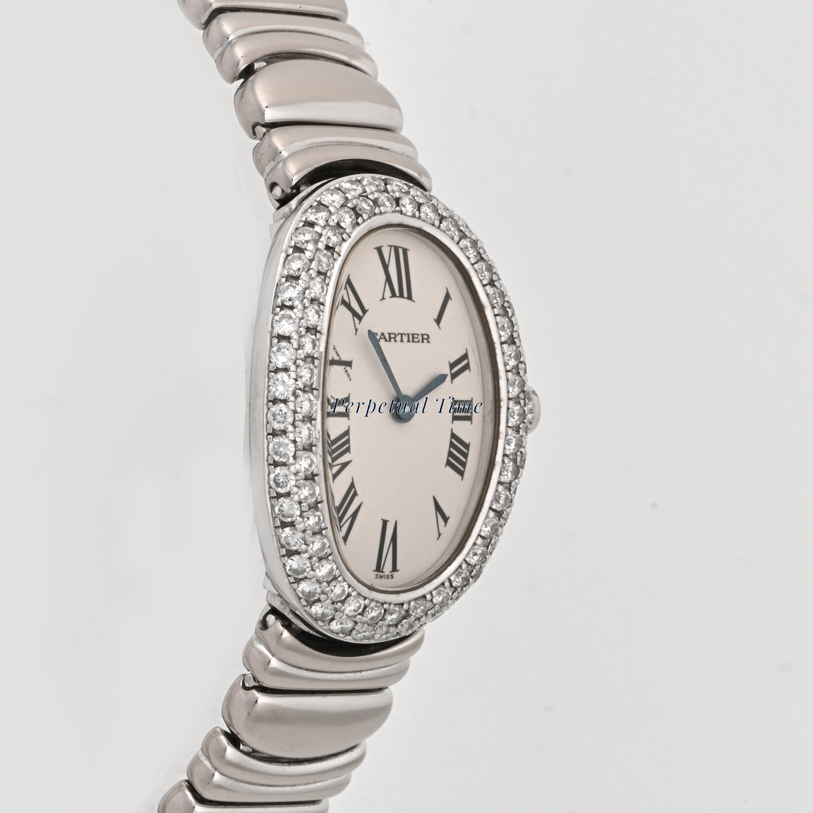 Cartier Baignoire White Gold White Roman Dial on White Gold band w15133l2