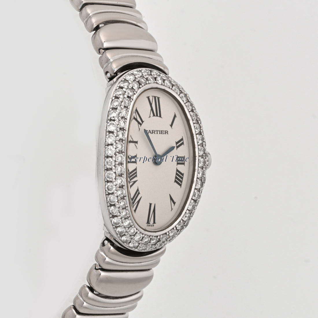 Cartier Baignoire White Gold White Roman Dial on White Gold band w15133l2