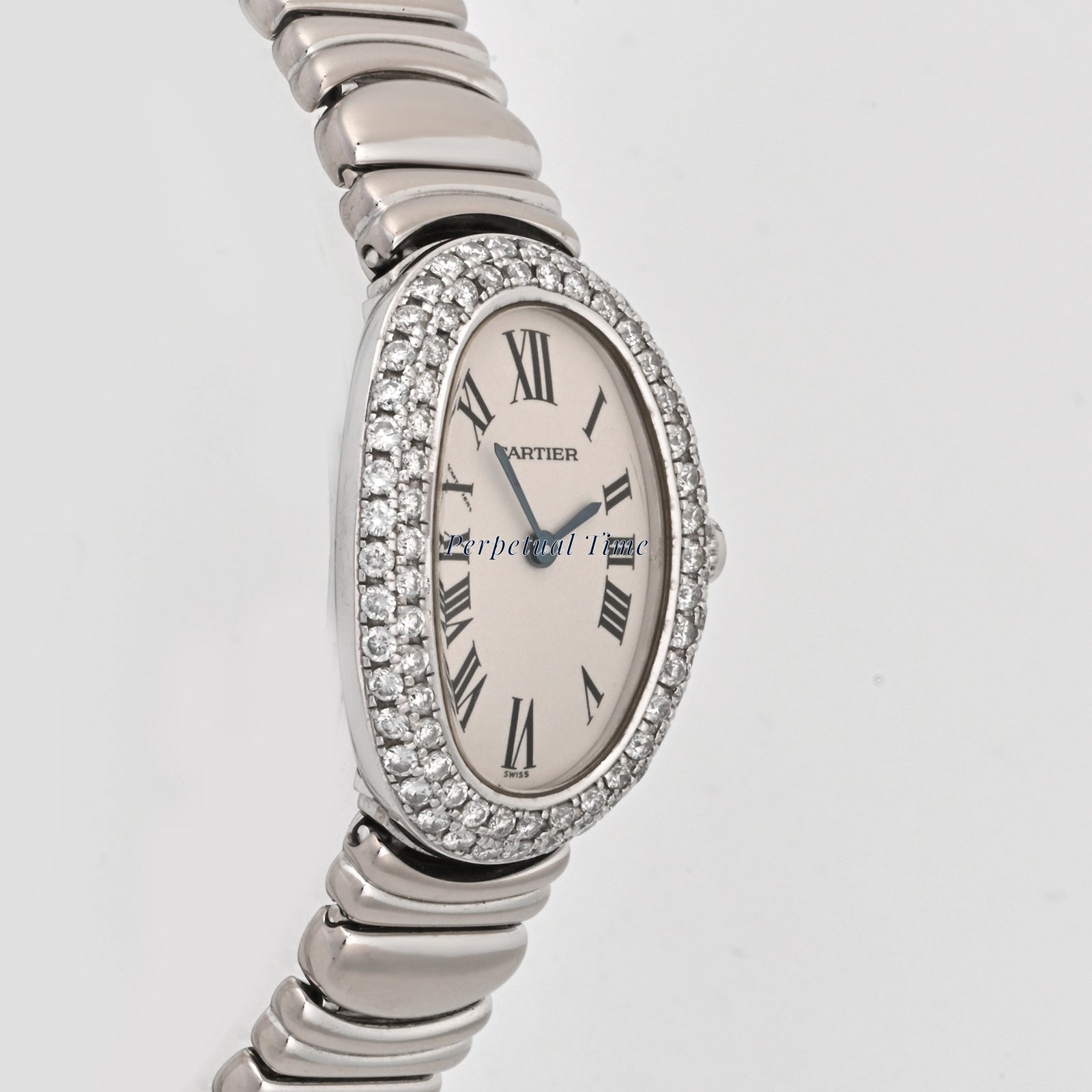 Cartier Baignoire White Gold White Roman Dial on White Gold w15133l2