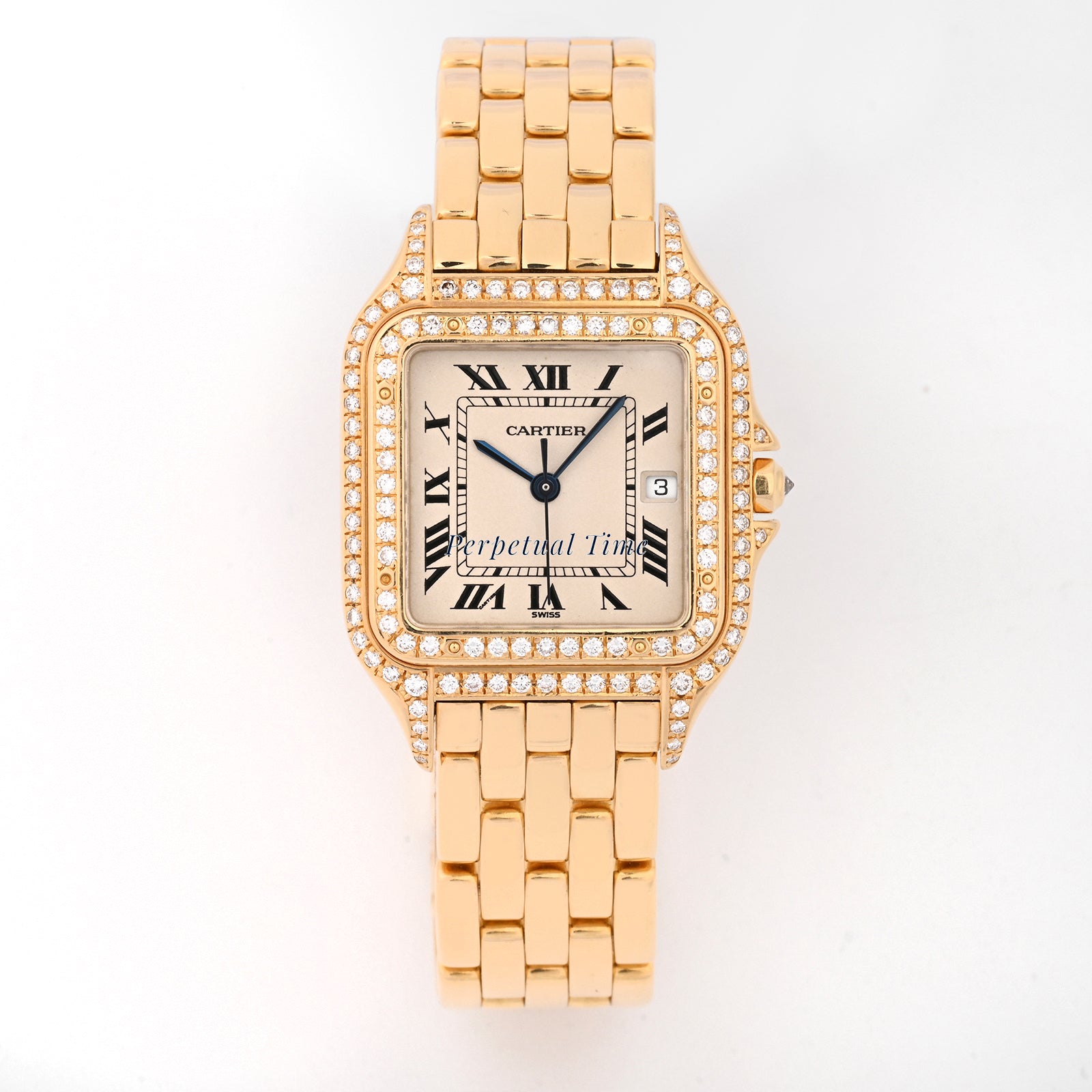 Cartier panthere jumbo yg white roman Dial on yellow gold band W25014b9