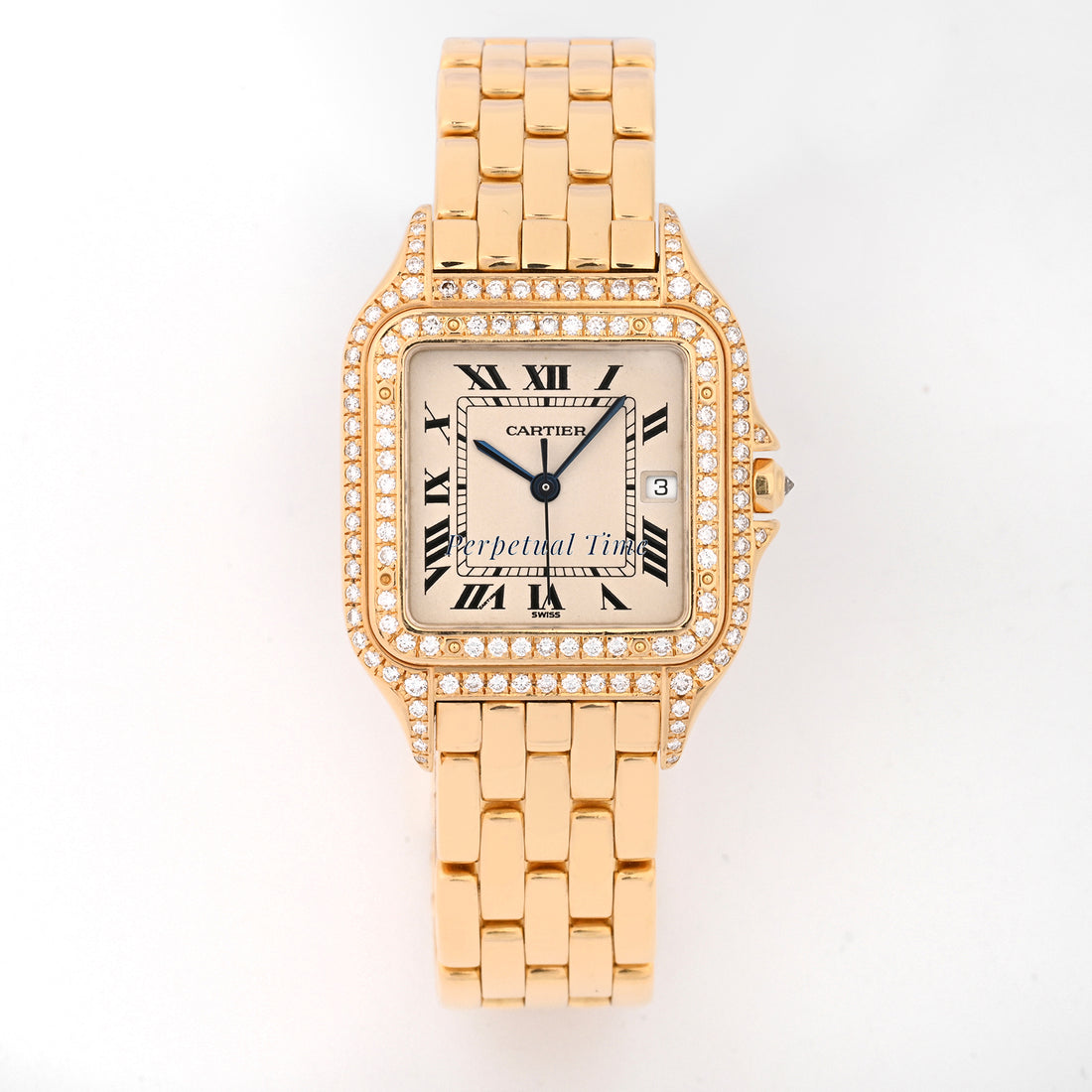 Cartier panthere jumbo yg white roman Dial on yellow gold band W25014b9