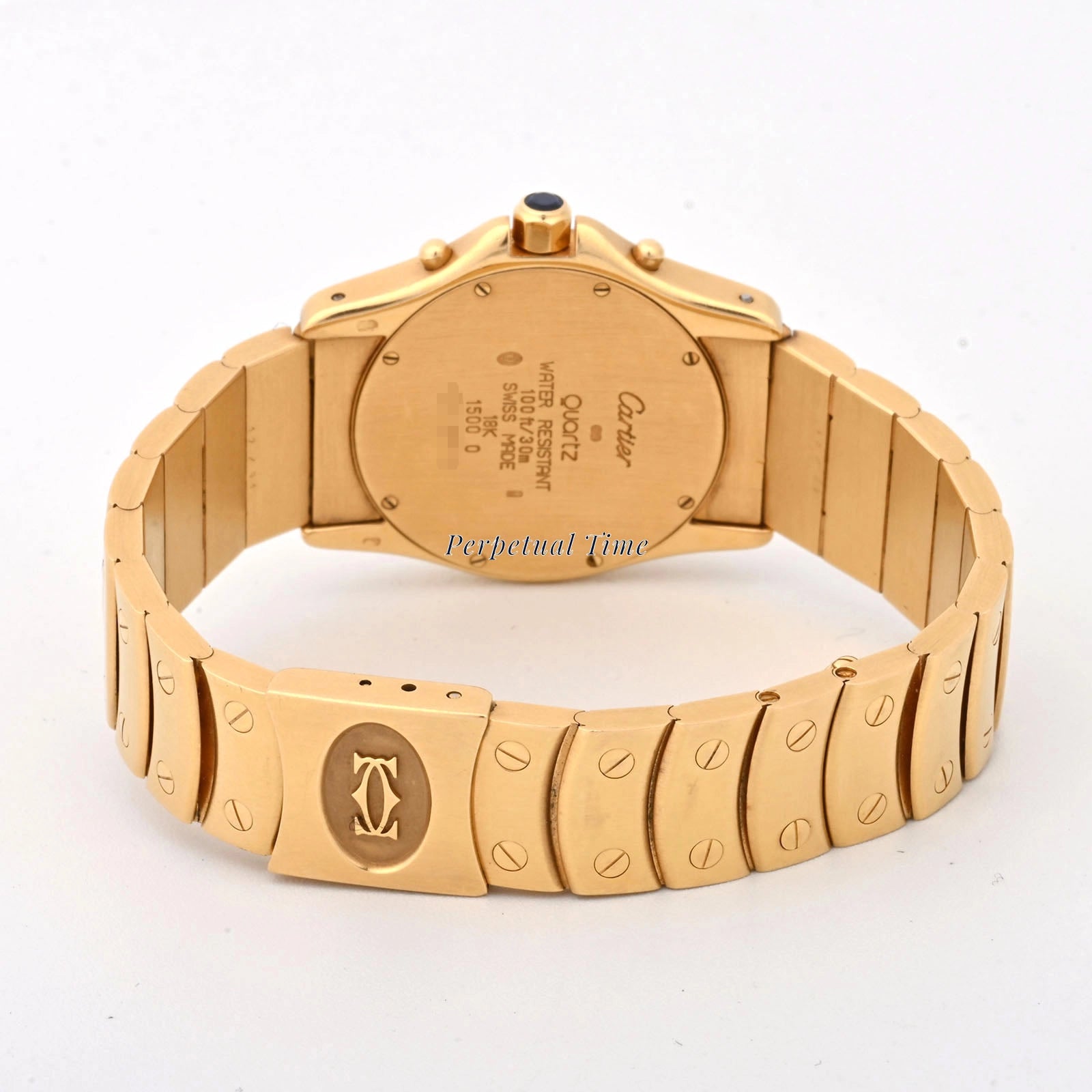 Cartier Santos Ronde Chrono Blue & white Roman Dial on Gold Bracelet W15078G1 Service Card