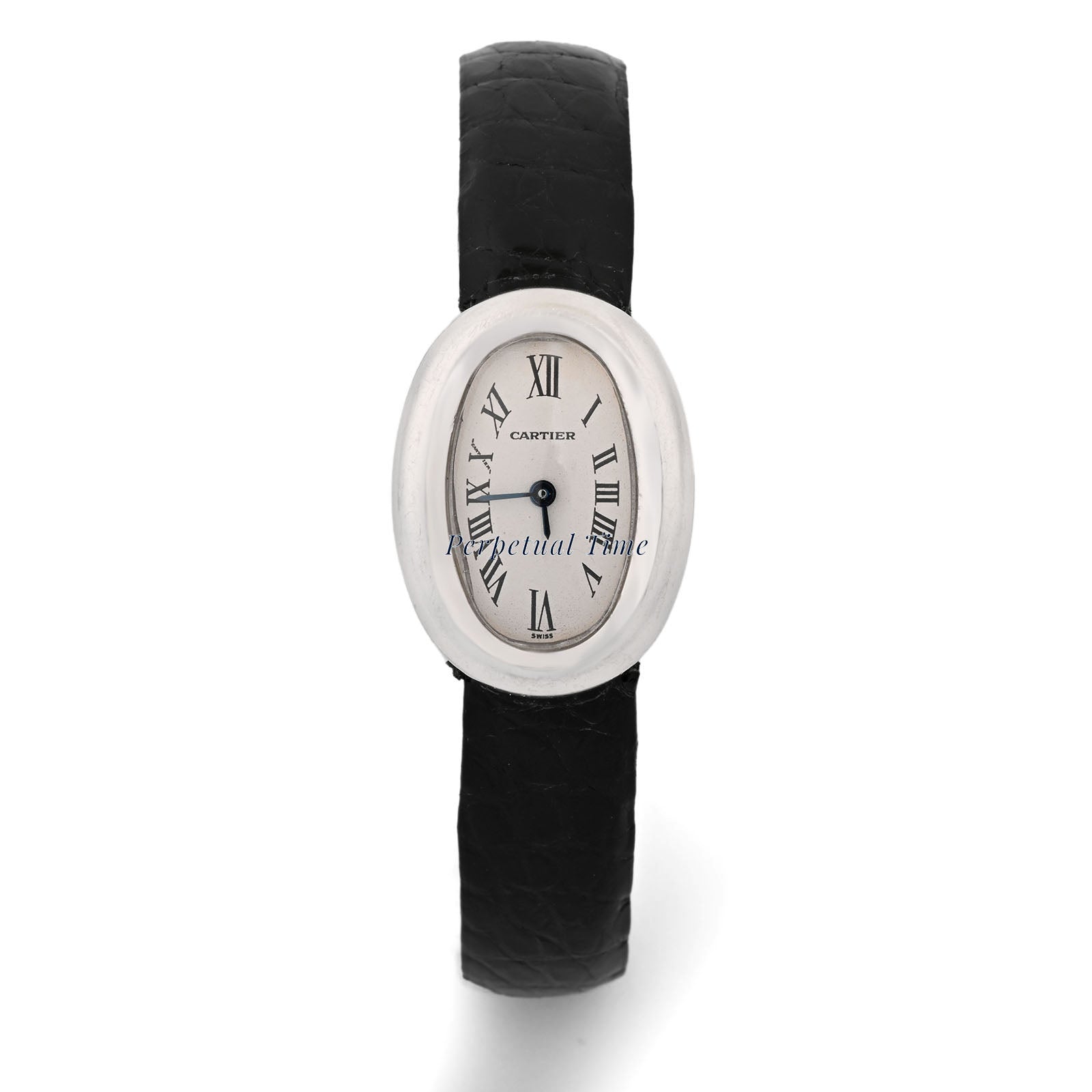 Cartier Baignoire Mini White Roman Dial on Black leather band w1518956