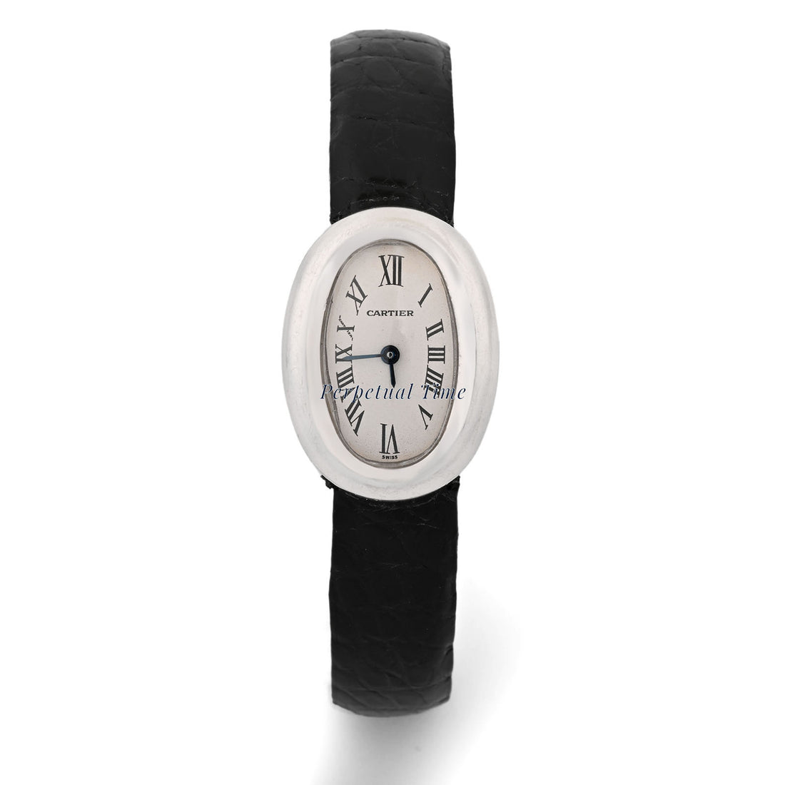 Cartier Baignoire Mini White Roman Dial on Black leather band w1518956