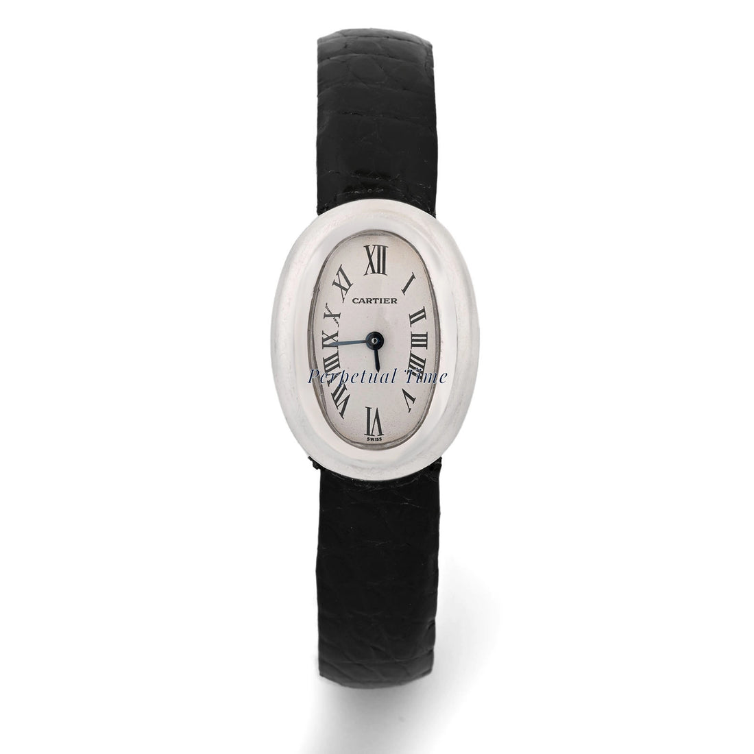 Cartier Baignoire Mini White Roman Dial on Black leather w1518956
