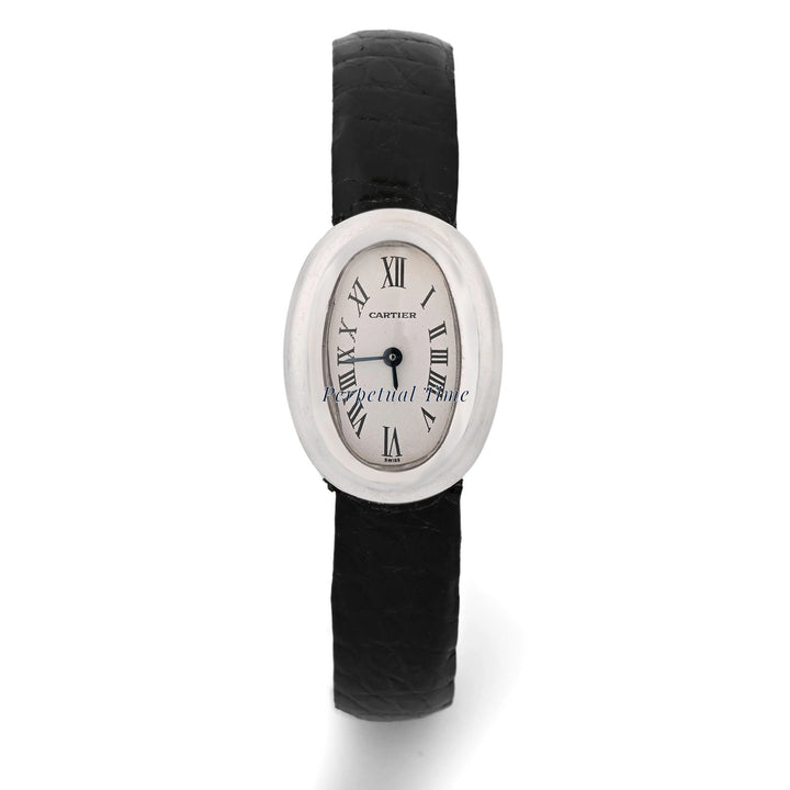 Cartier Baignoire Mini White Roman Dial on Black leather w1518956