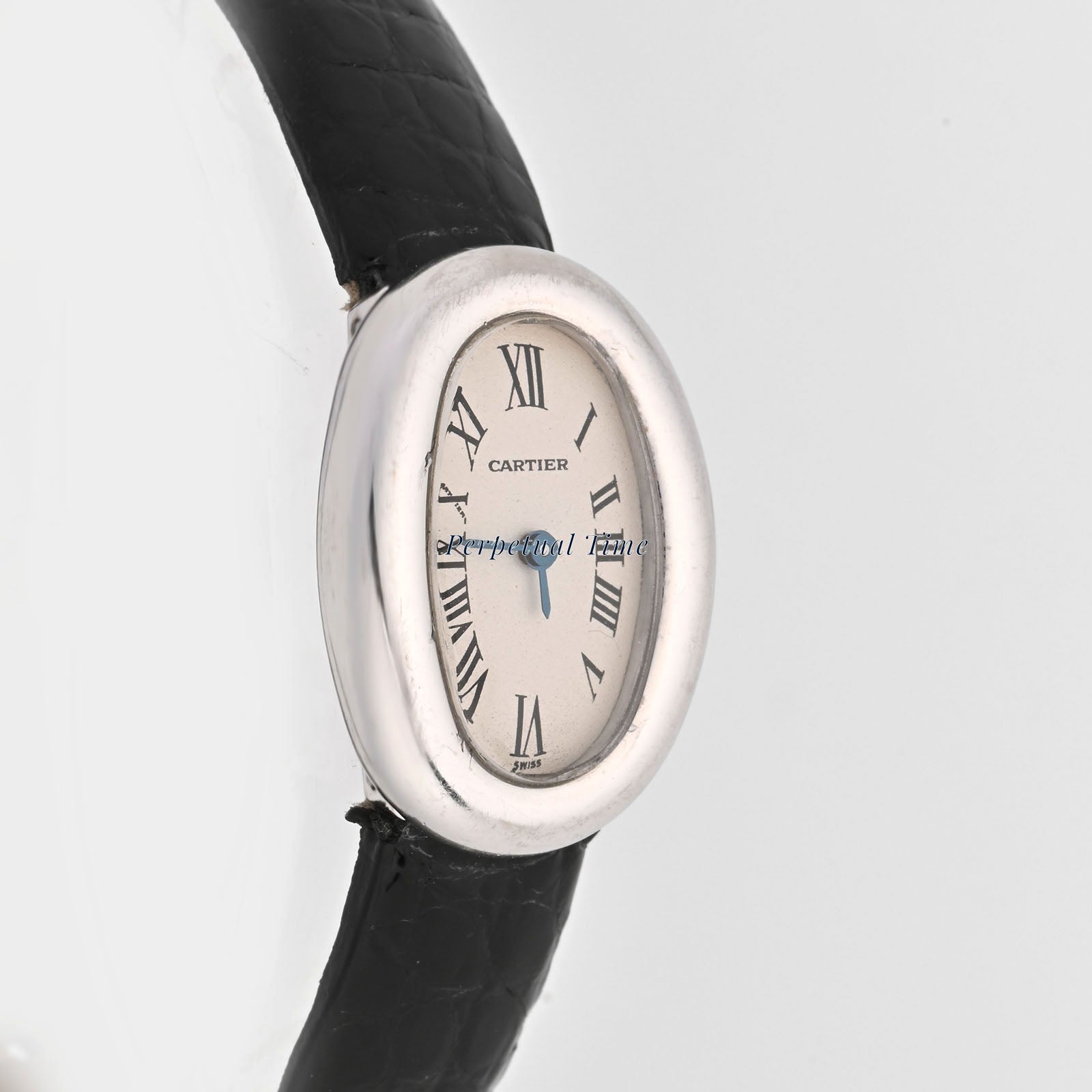 Cartier Baignoire Mini White Roman Dial on Black leather band w1518956