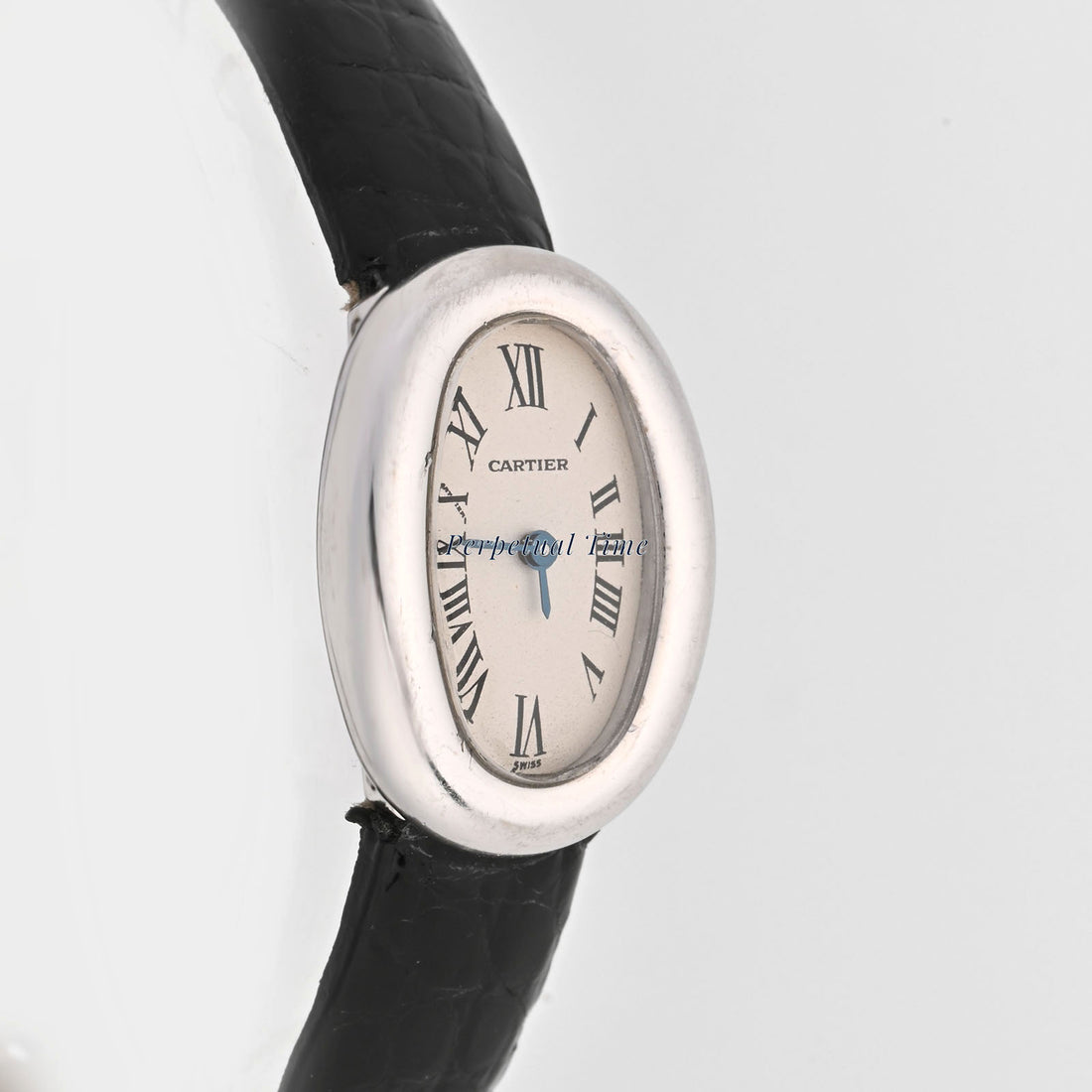 Cartier Baignoire Mini White Roman Dial on Black leather band w1518956