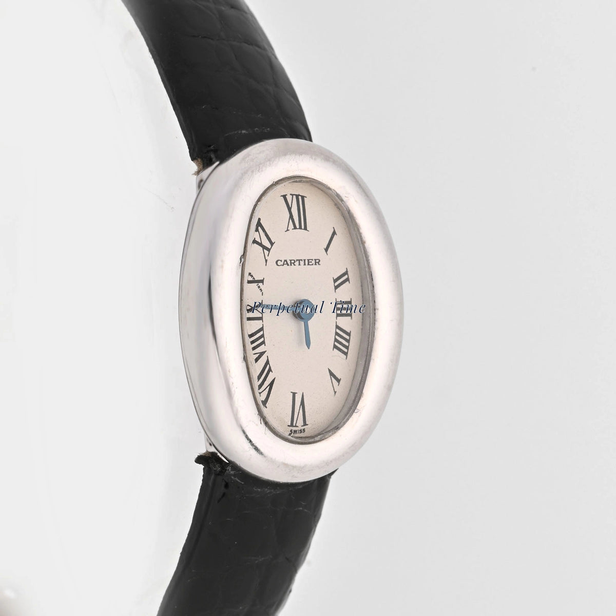 Cartier Baignoire Mini White Roman Dial on Black leather w1518956