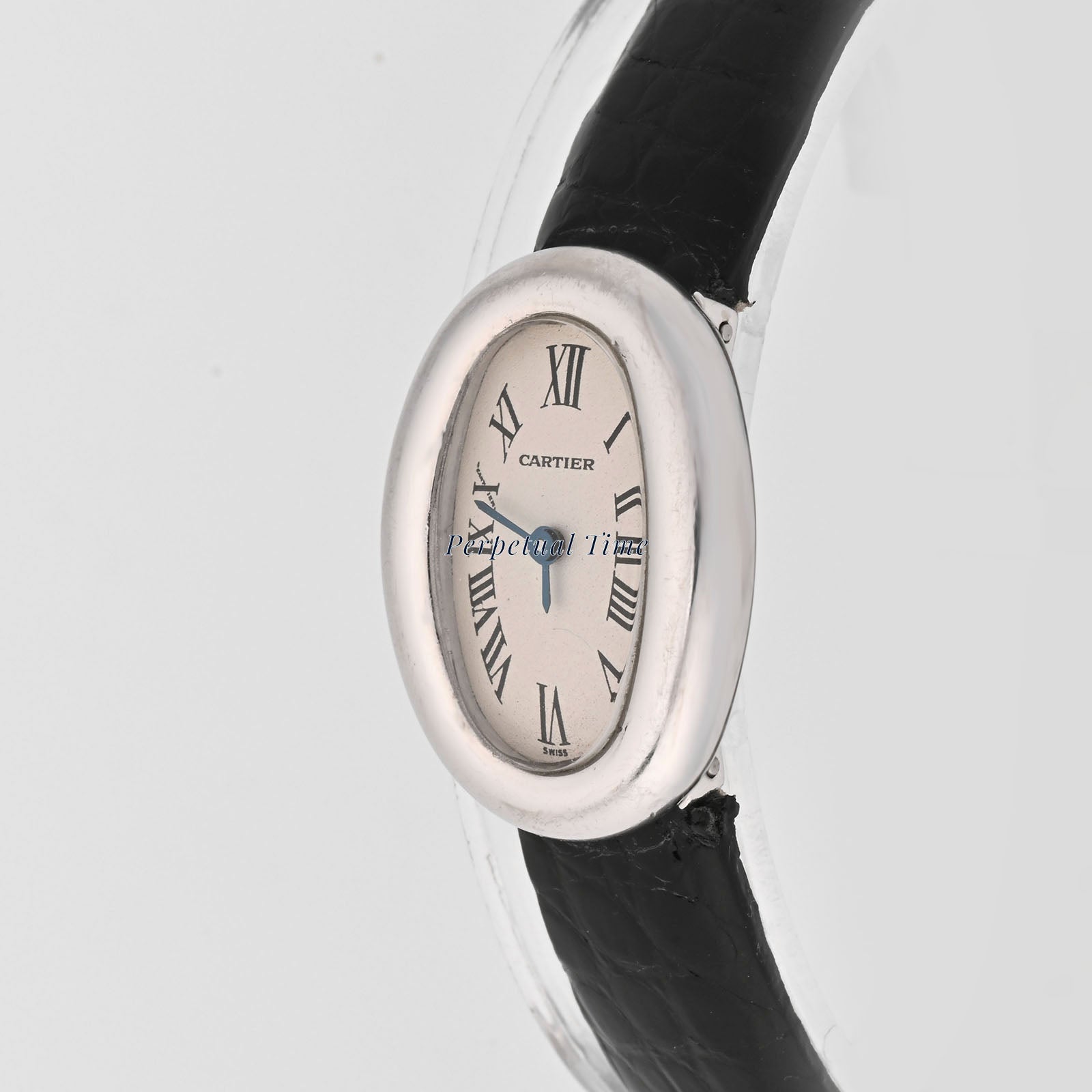 Cartier Baignoire Mini White Roman Dial on Black leather band w1518956
