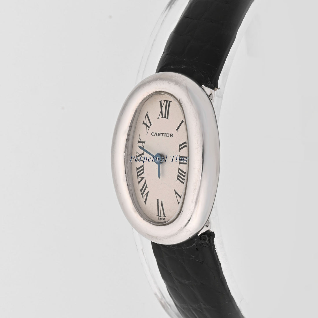 Cartier Baignoire Mini White Roman Dial on Black leather band w1518956