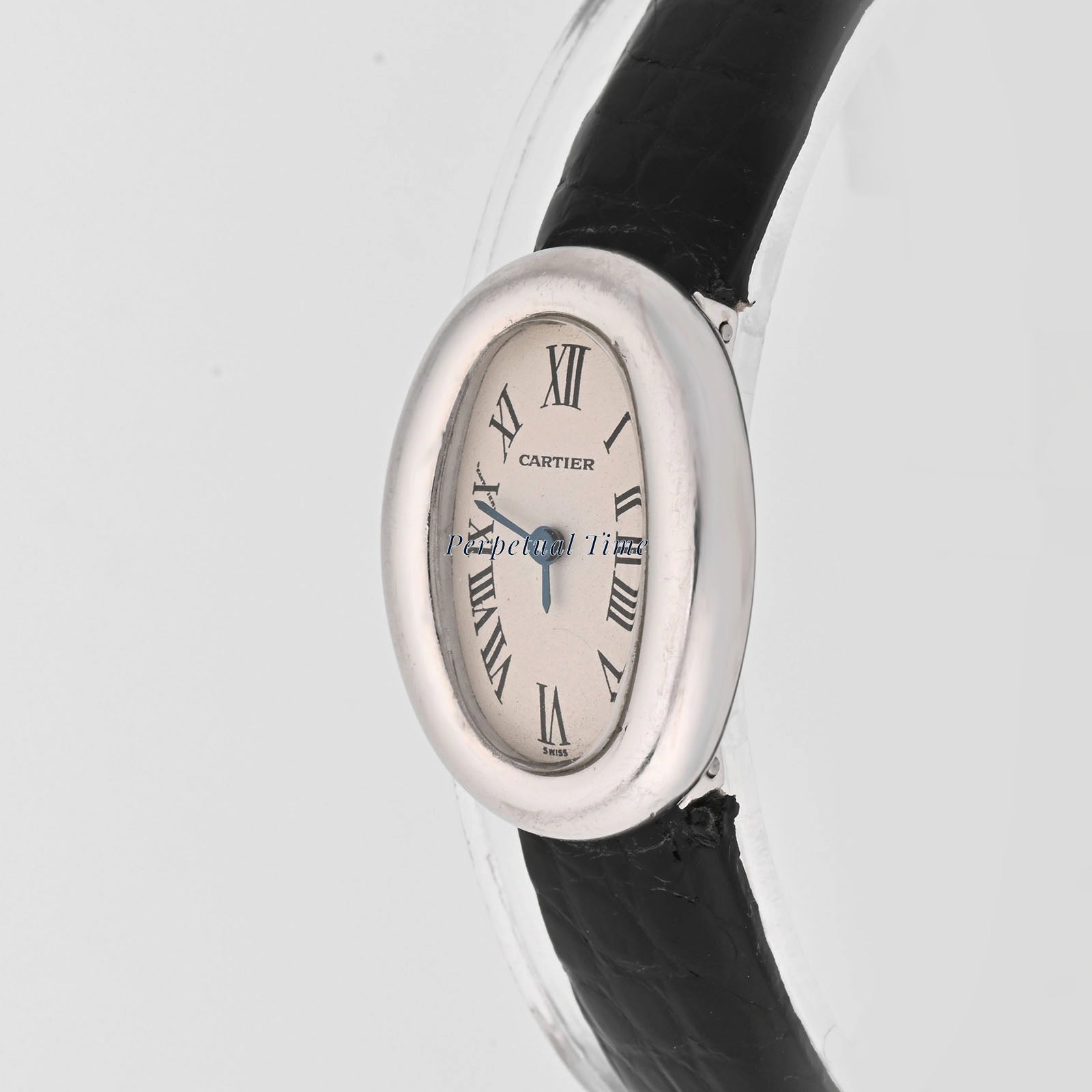 Cartier Baignoire Mini White Roman Dial on Black leather w1518956