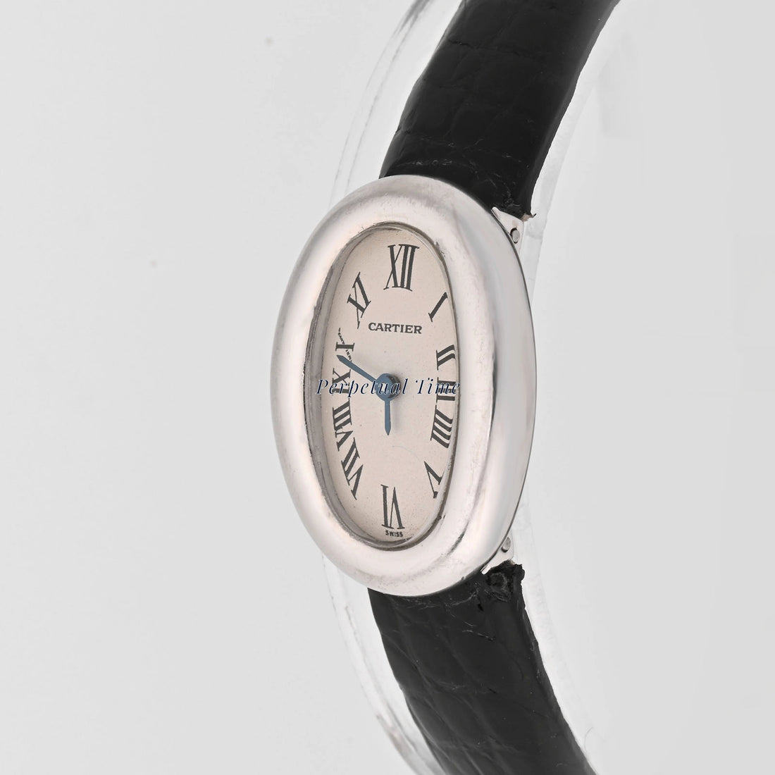 Cartier Baignoire Mini White Roman Dial on Black leather w1518956