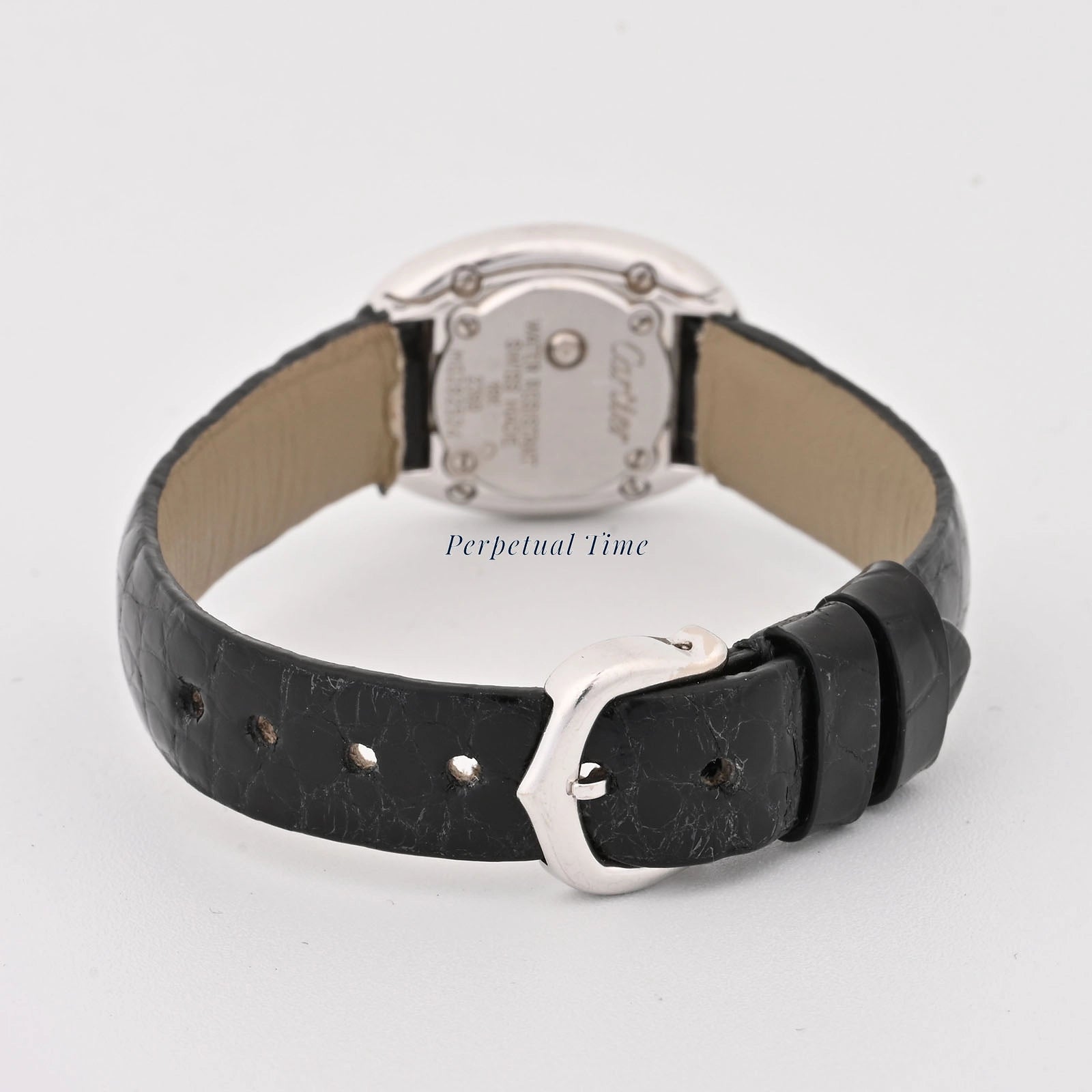 Cartier Baignoire Mini White Roman Dial on Black leather w1518956