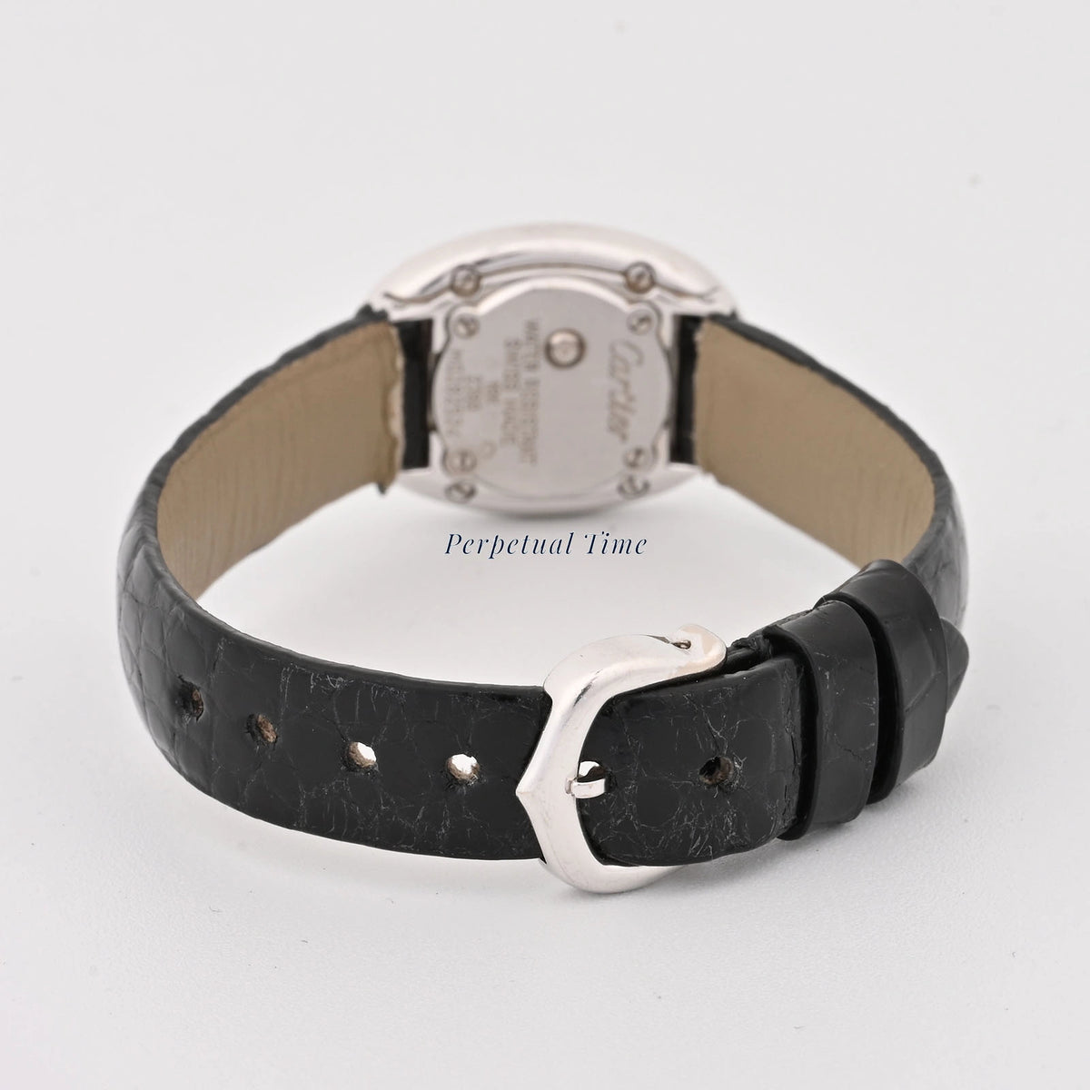Cartier Baignoire Mini White Roman Dial on Black leather w1518956