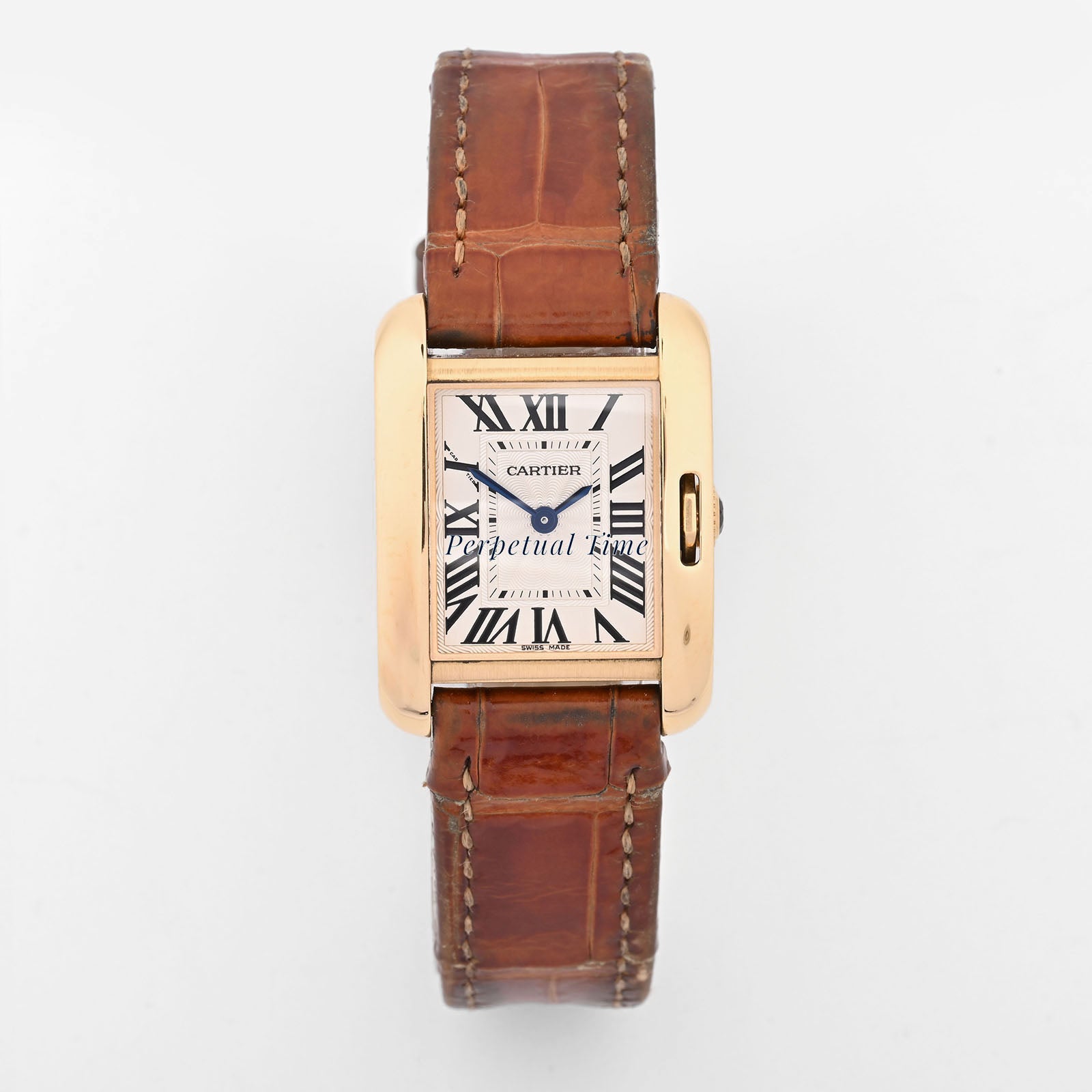 Cartier Tank Anglaise Silver Roman Dial on Leather band W5310028